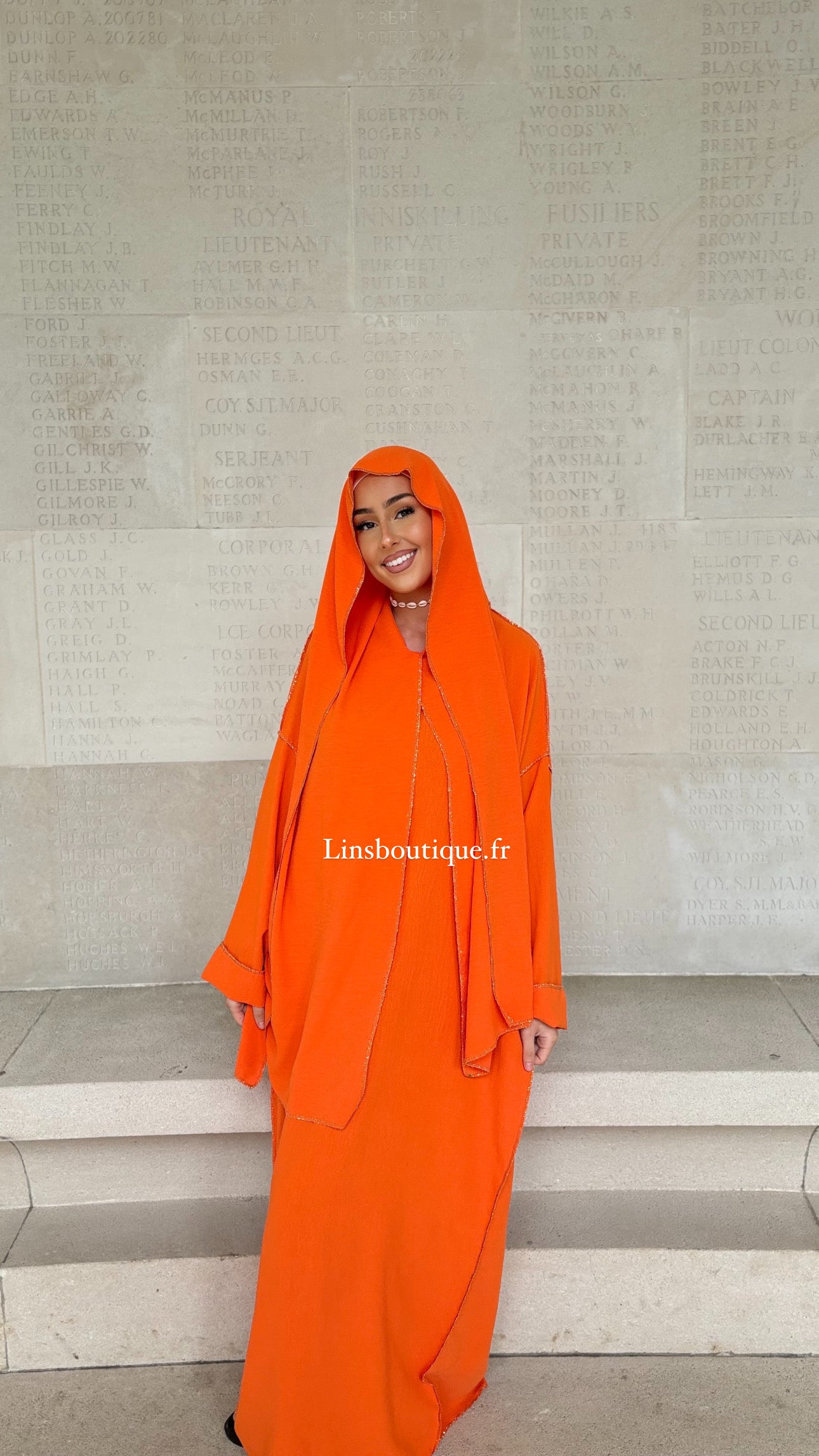Abaya voile intégré en Jazz - orange Hermès