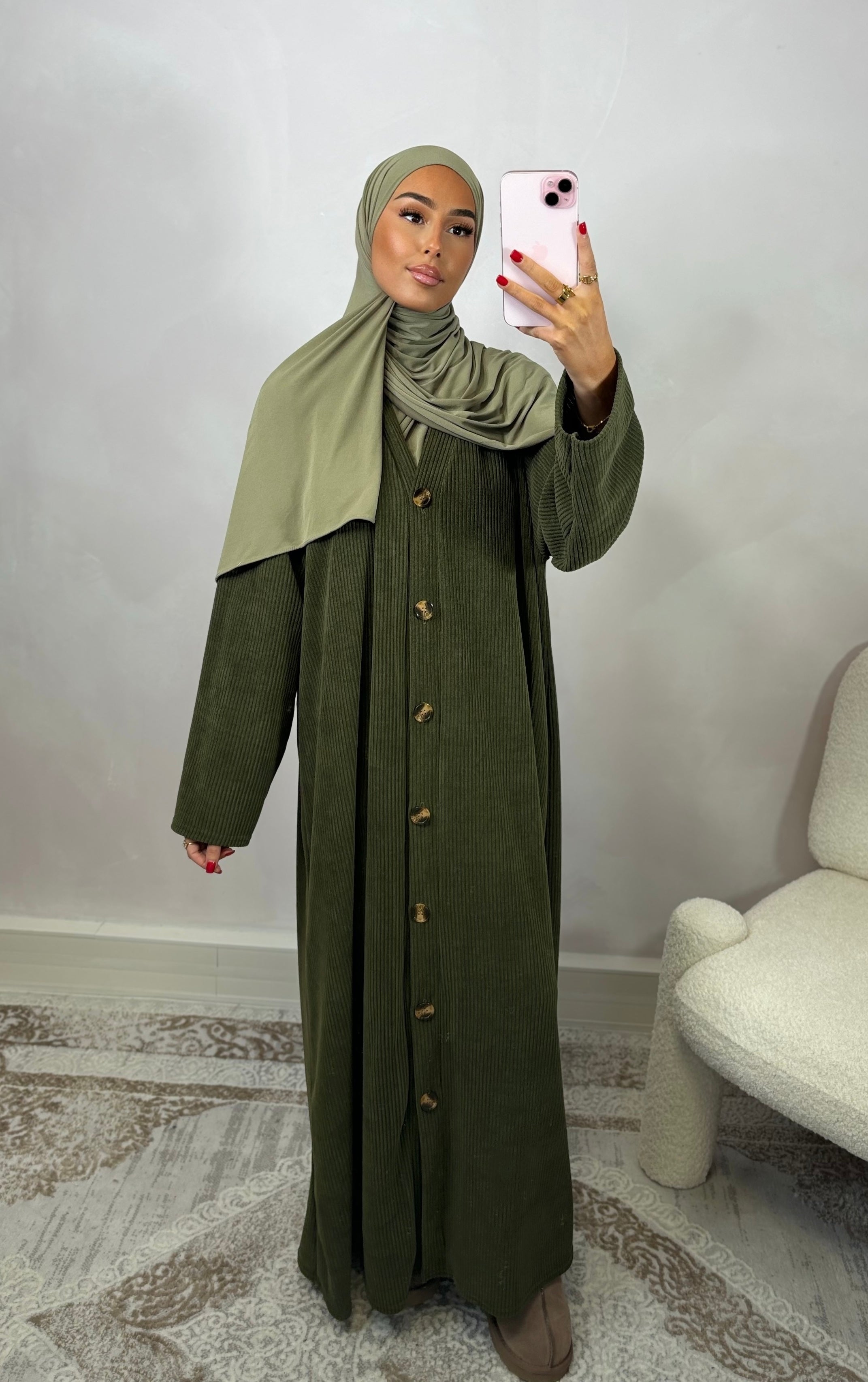 Robe velours côtelé - kaki foncé