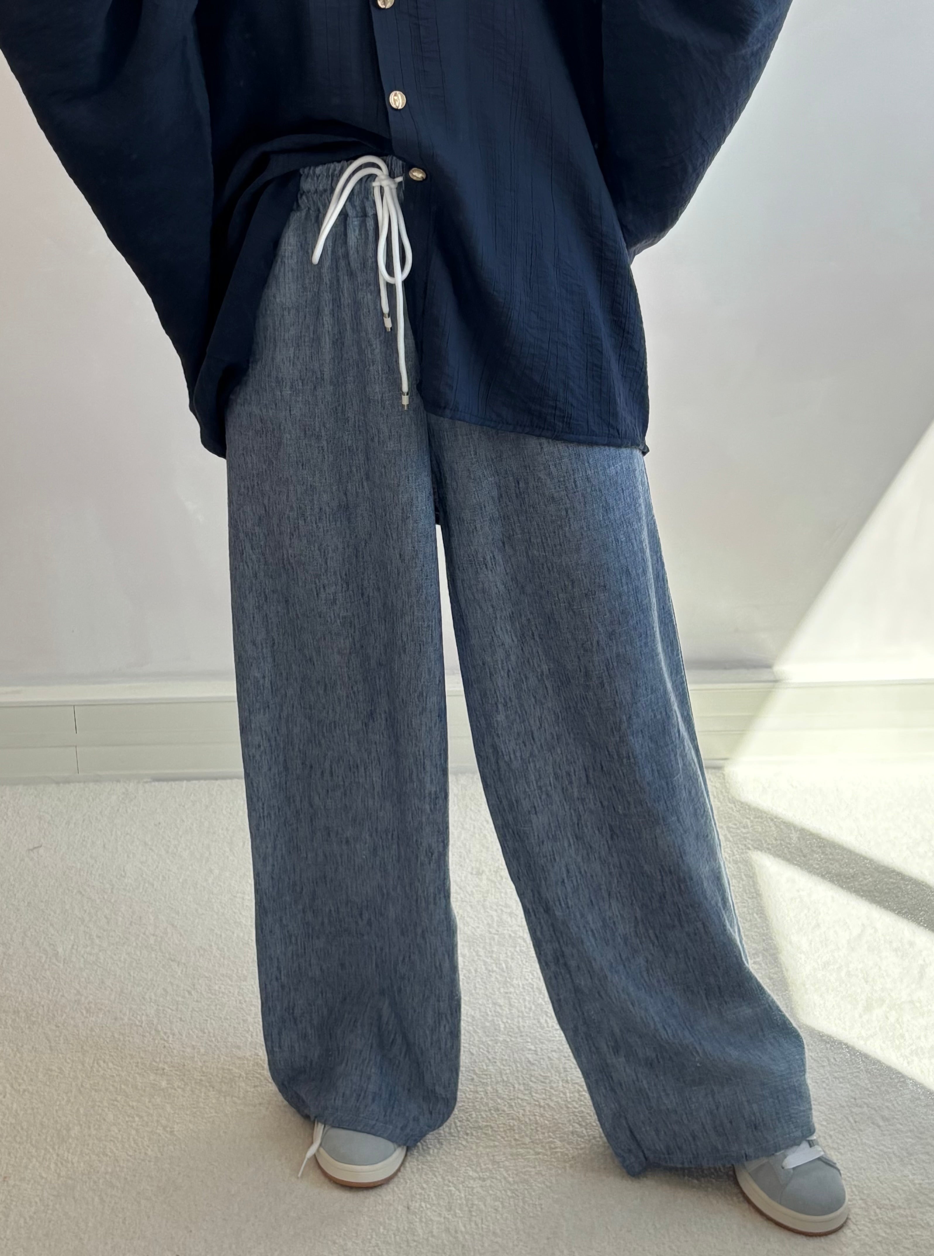 Pantalon effet lin - blue