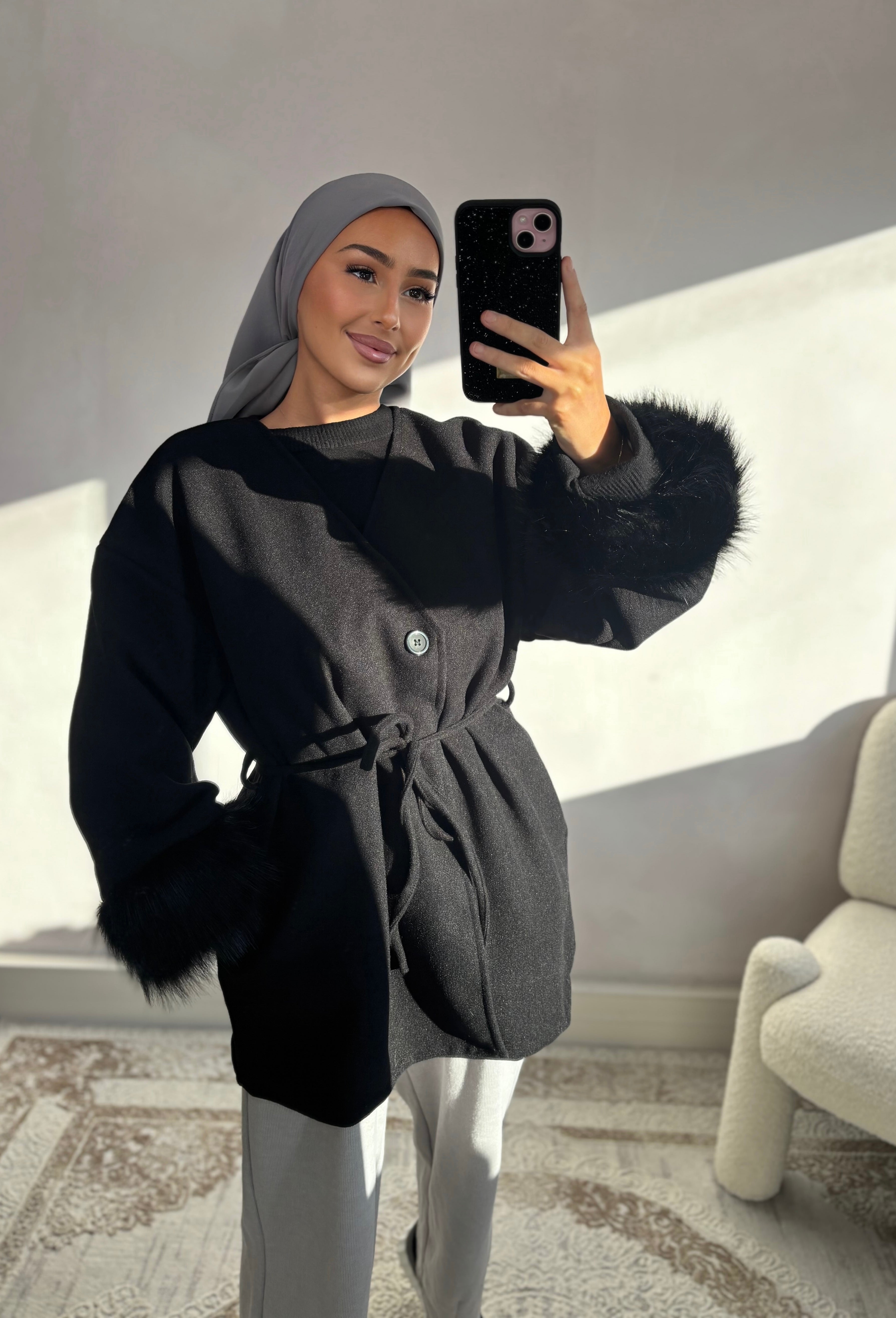 Manteau fourrure - black