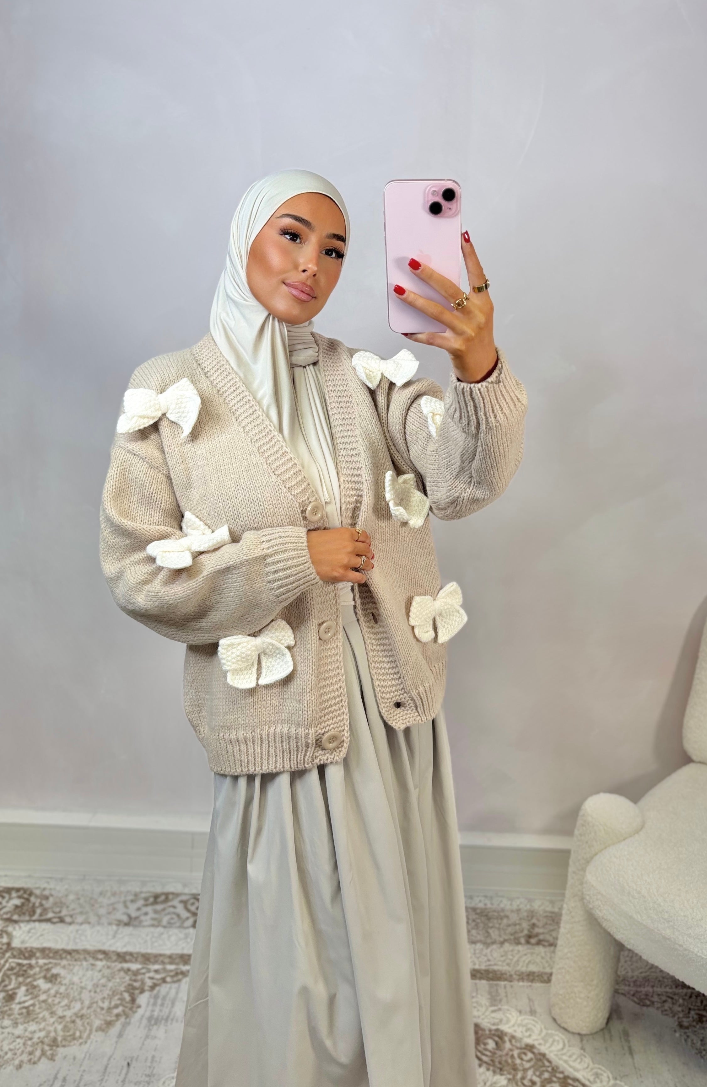Cardigan brodé - taupe Milk