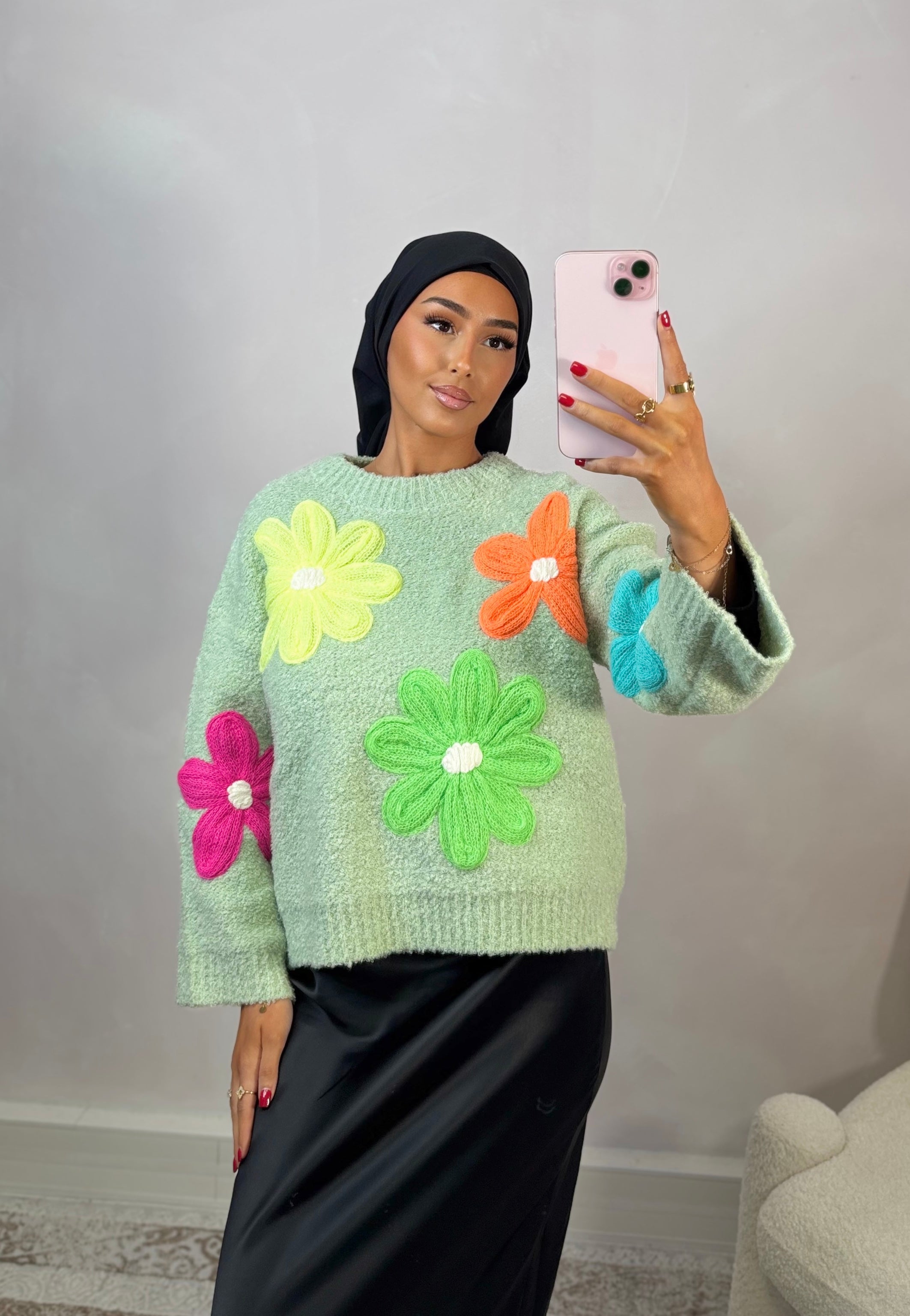 Pull TED brodé - vert d’eau