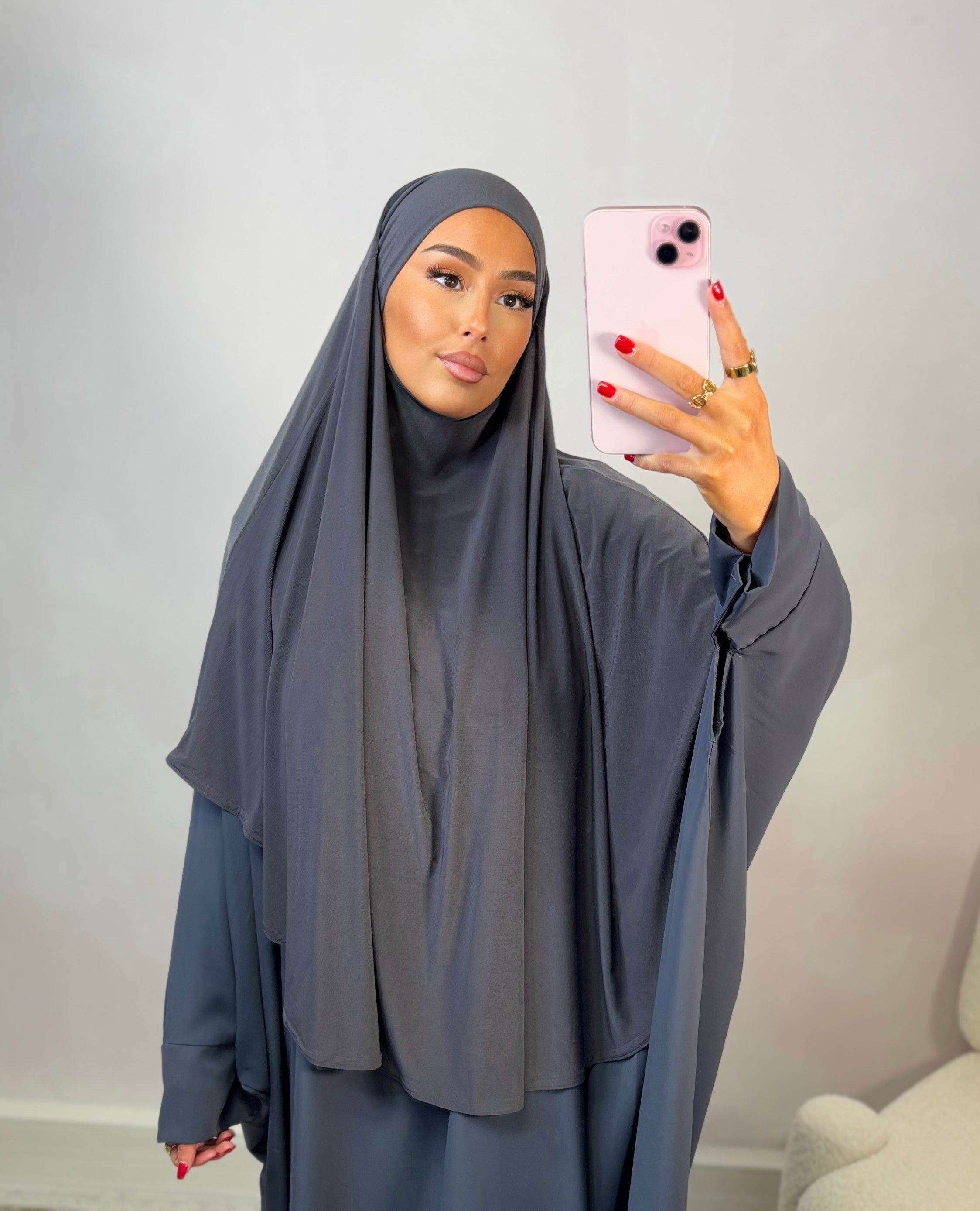 Khimar en jersey premium de luxe LIN’S B - gris anthracite