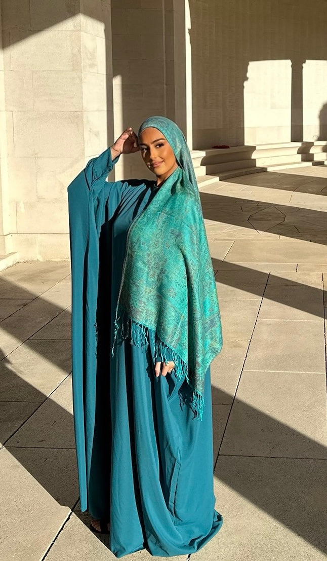 Abaya saoudienne soie de medine - BLEU CANARD