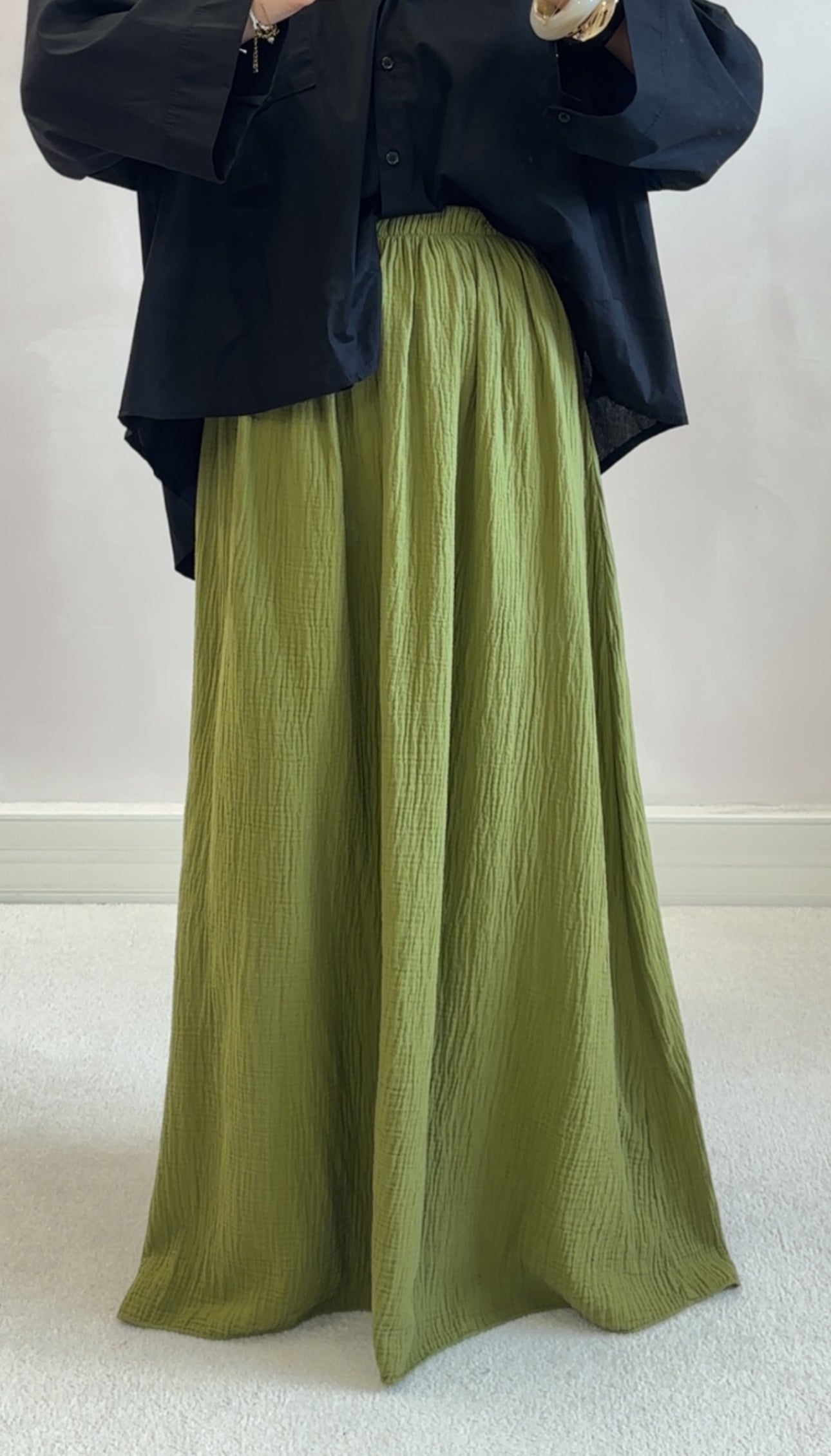 Jupe MAXI gaz de coton - vert olive