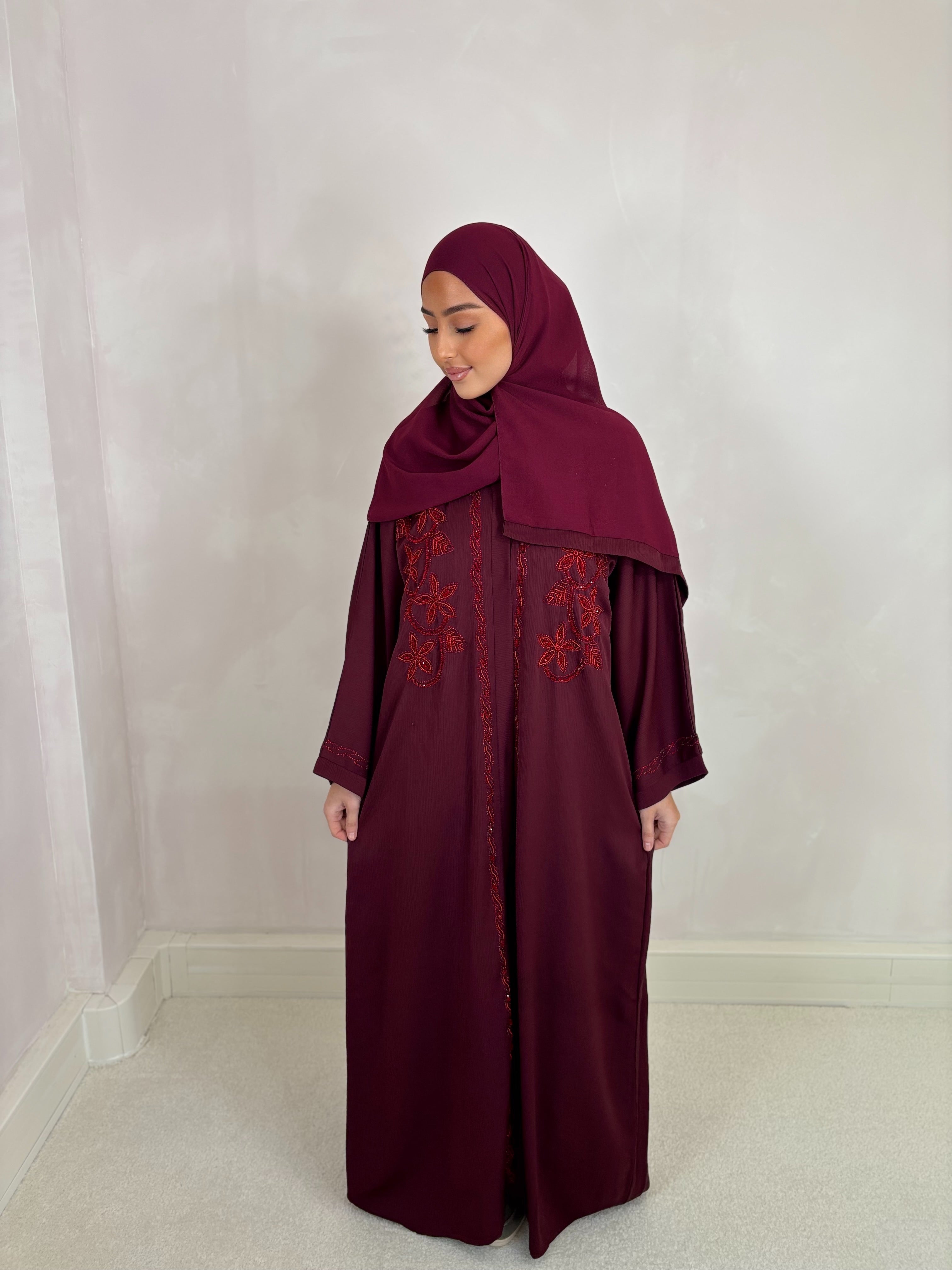 Abaya de Dubai TAHIRA (n73) - bordeaux