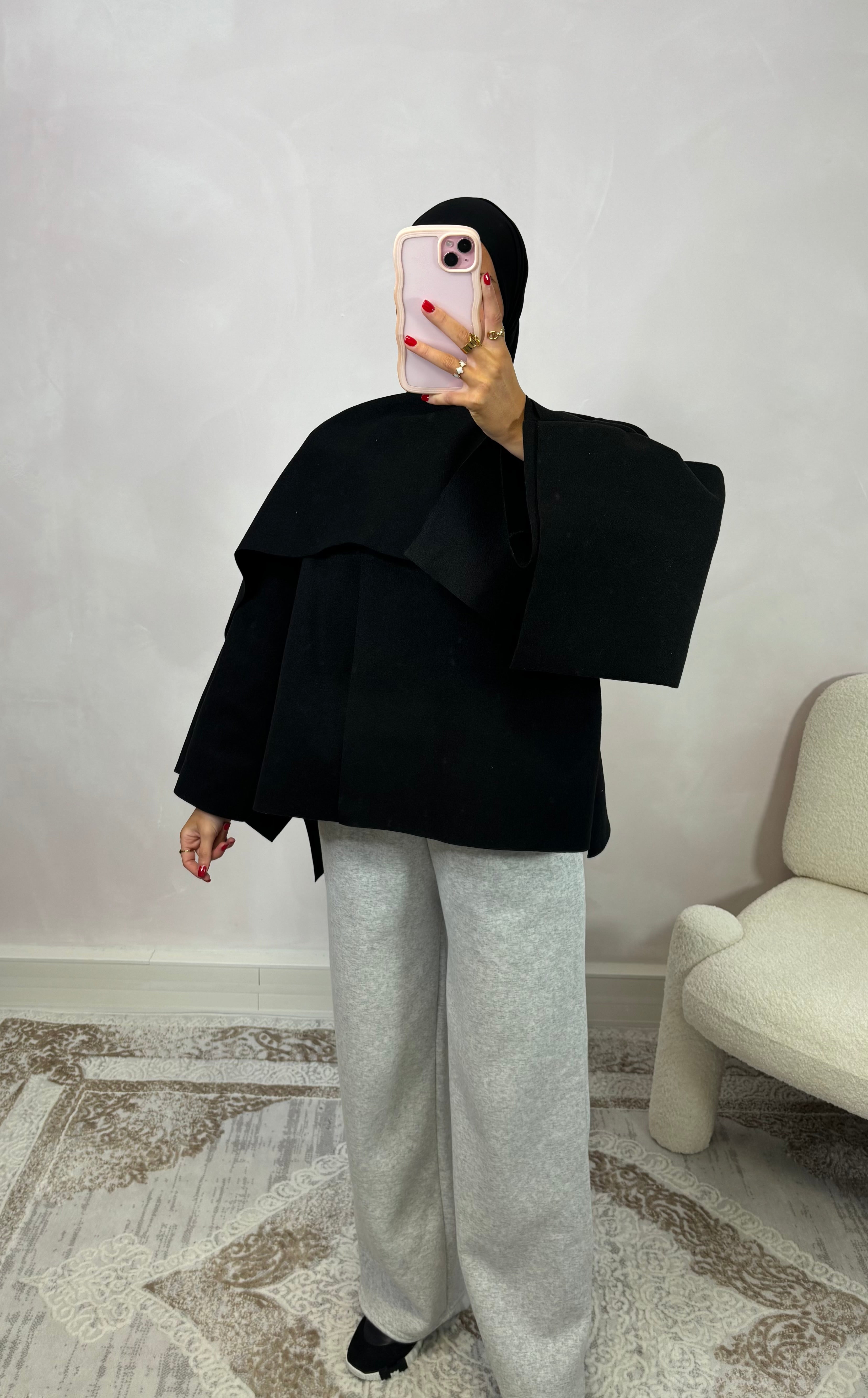 Manteau cape court - black