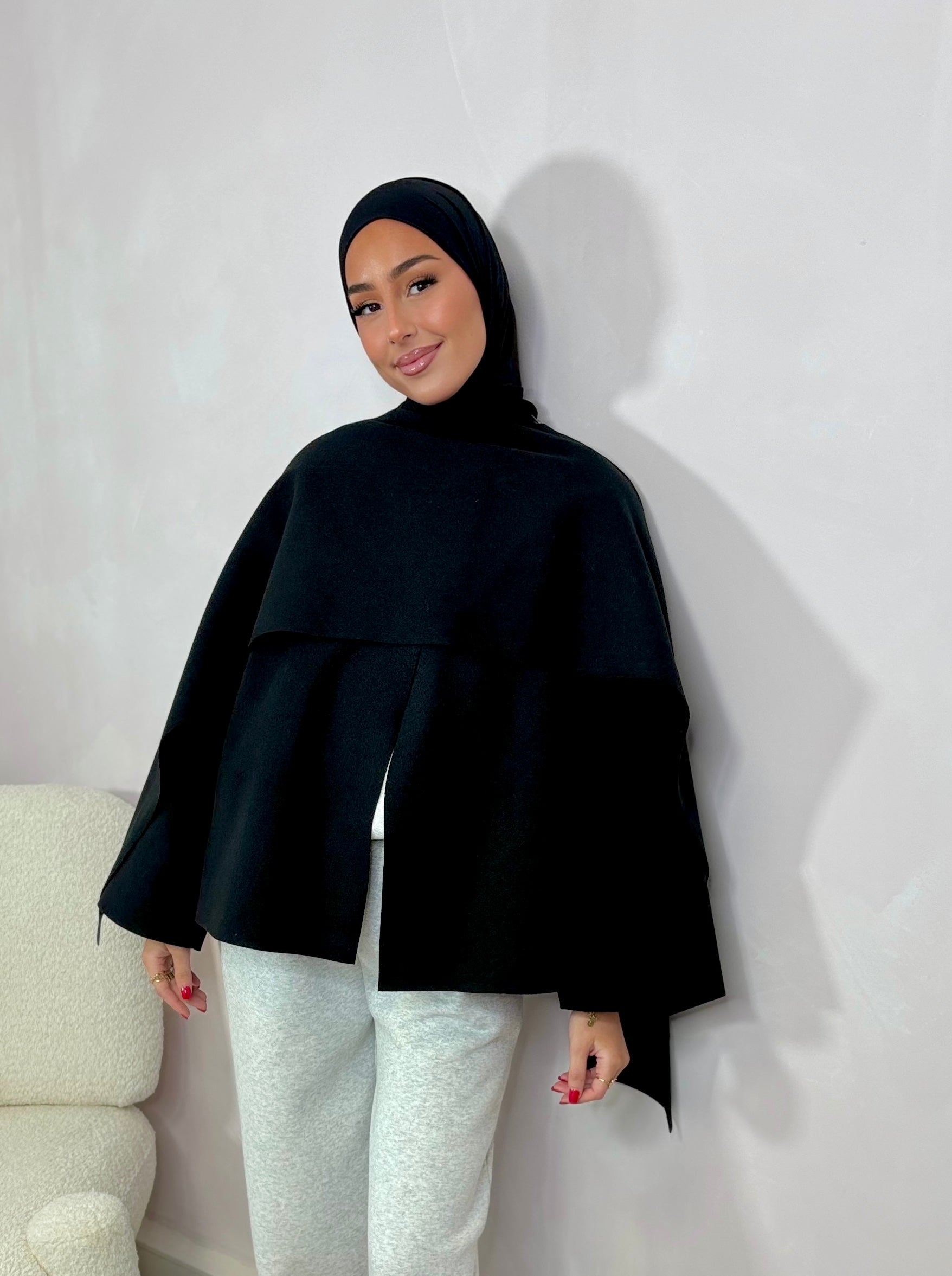 Manteau cape court - black