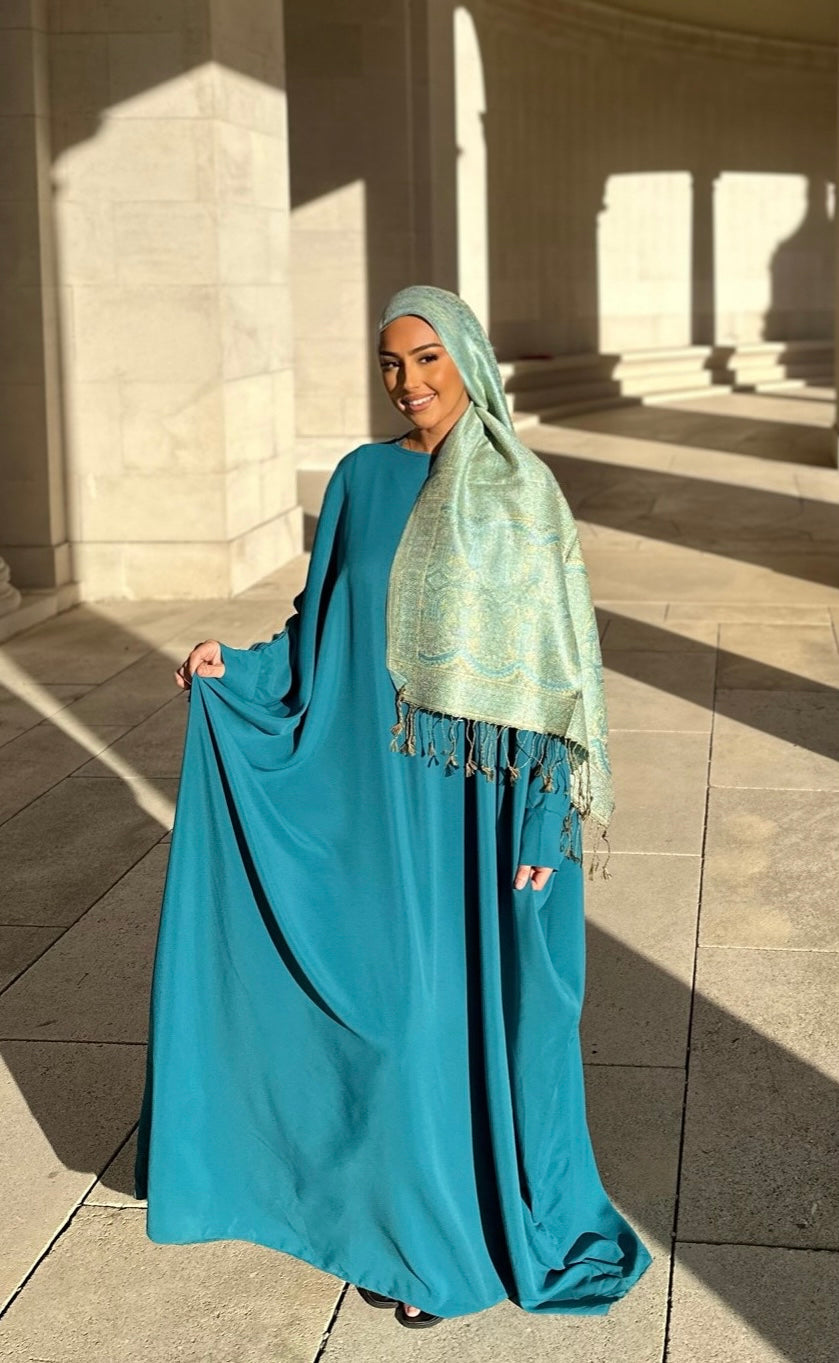 Abaya saoudienne soie de medine - BLEU CANARD