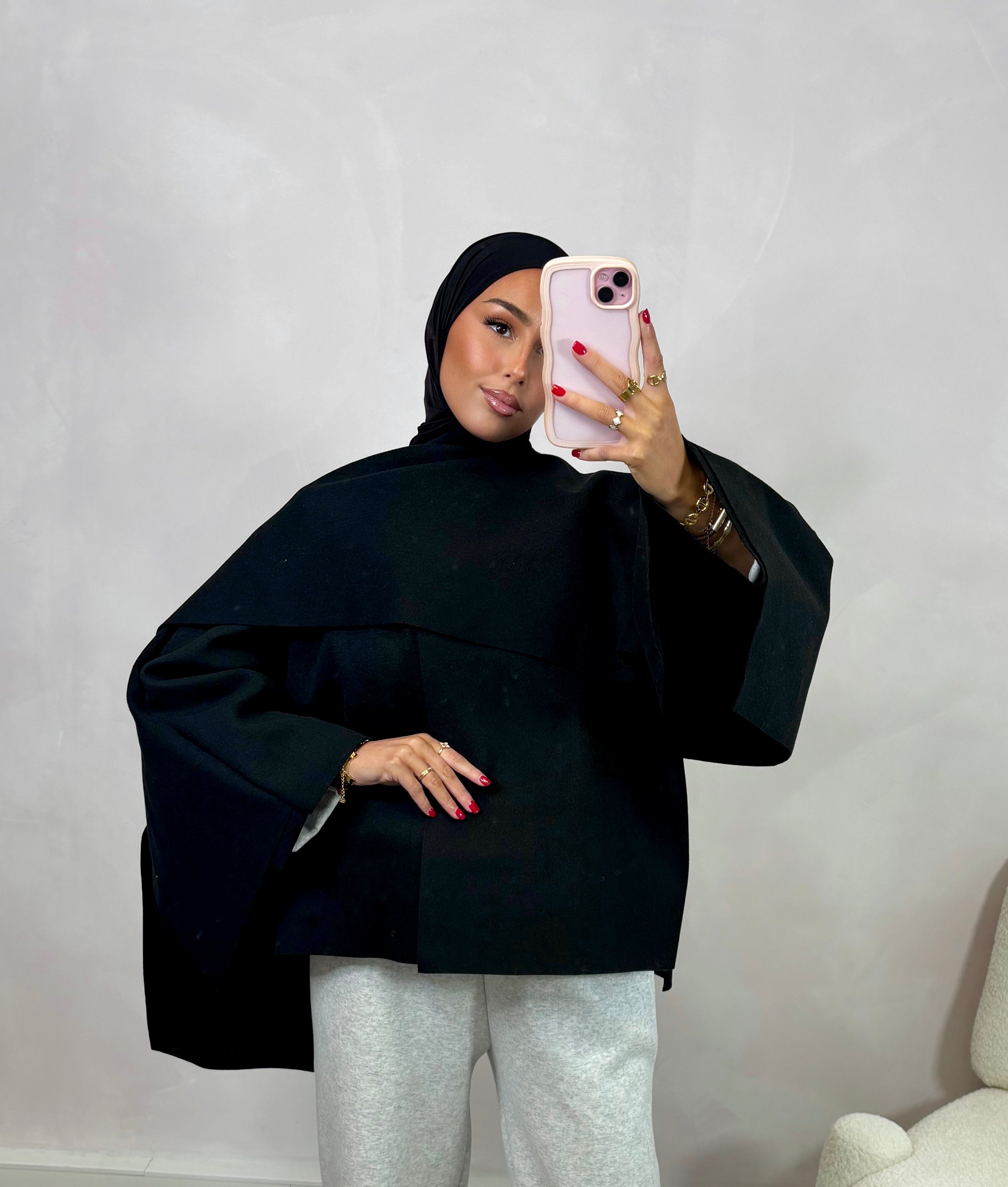 Manteau cape court - black