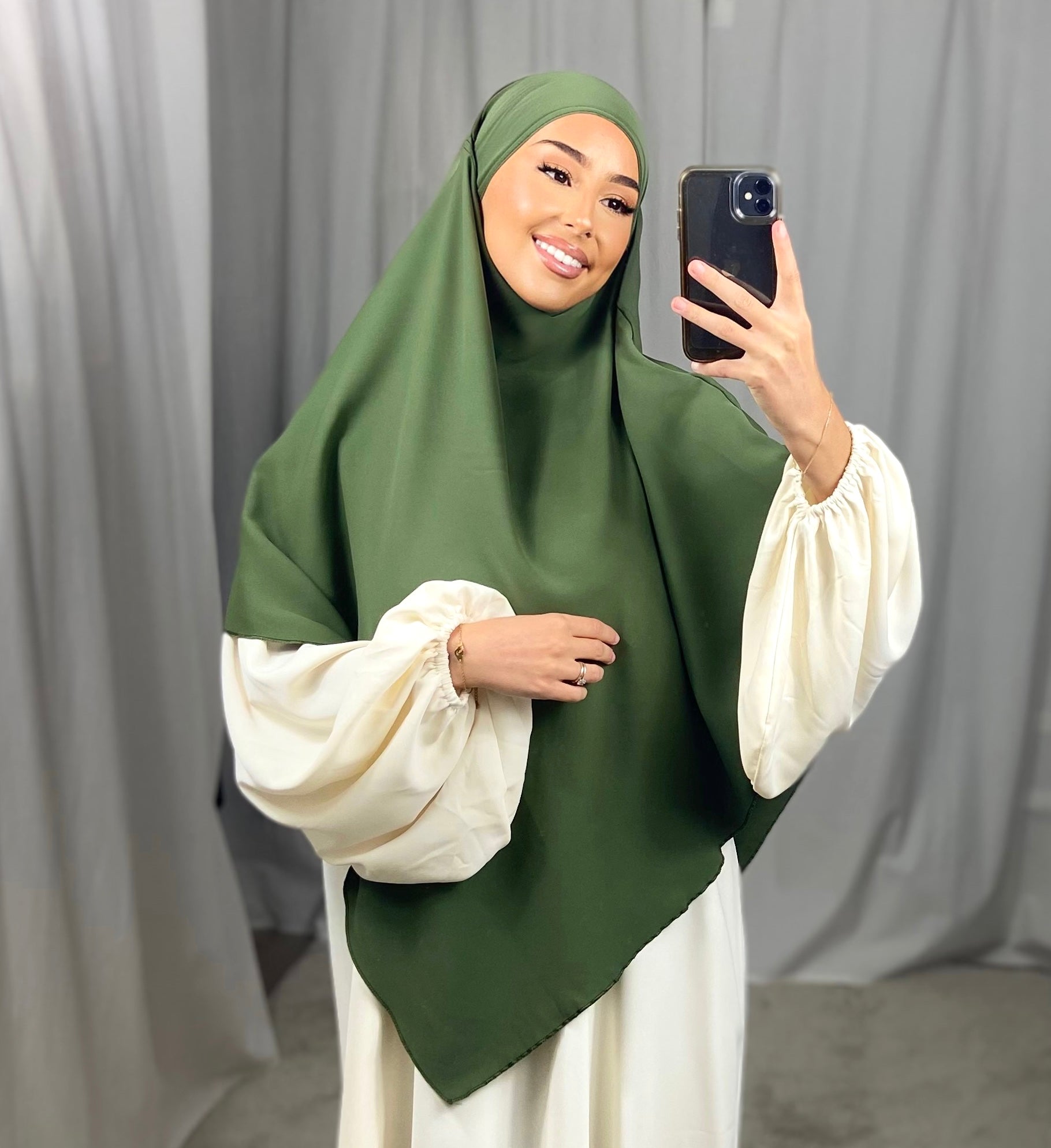 Khimar en soie de medine - KAKI FONCÉ