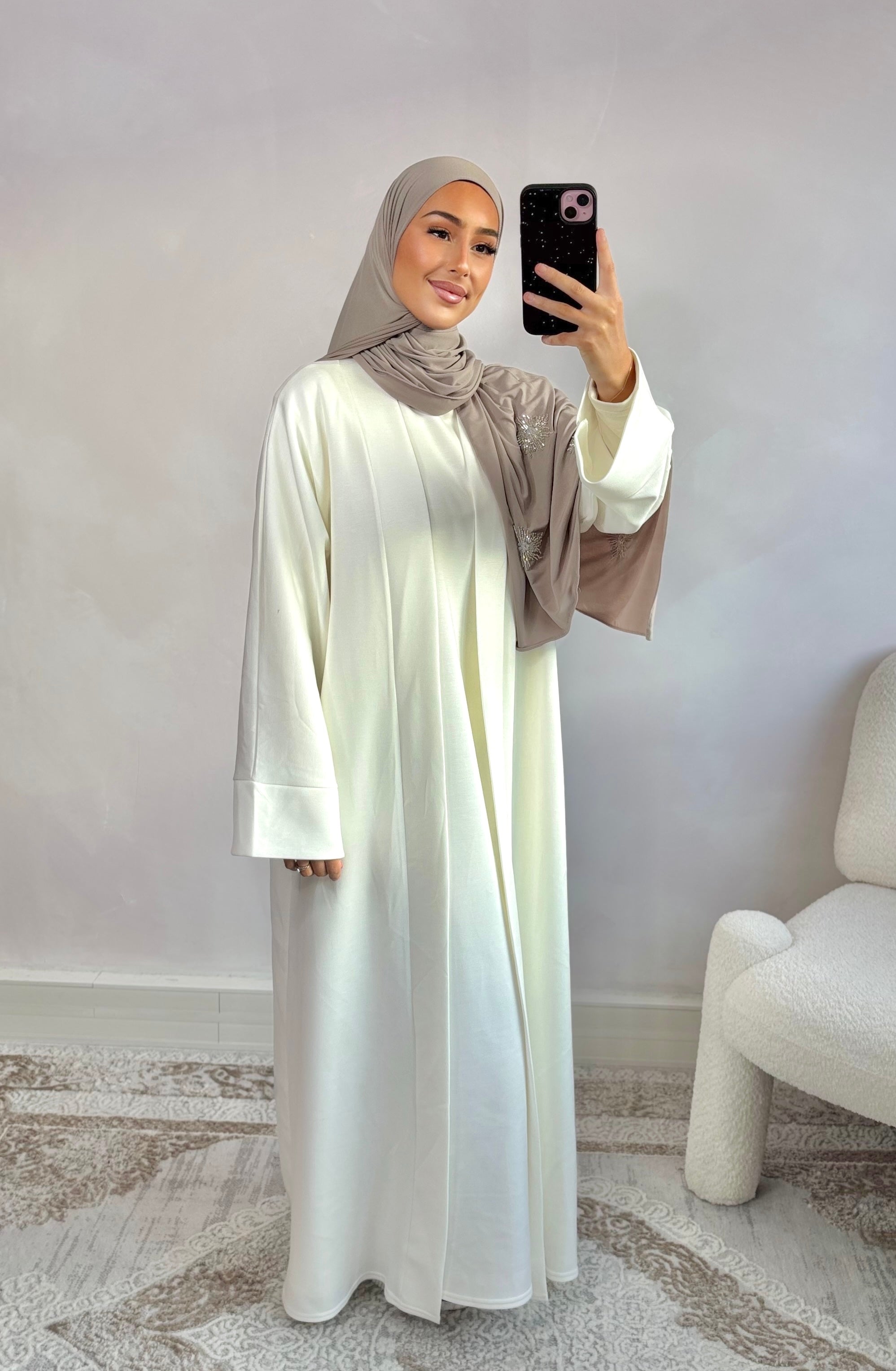 Set abaya kimono jersey - blanc