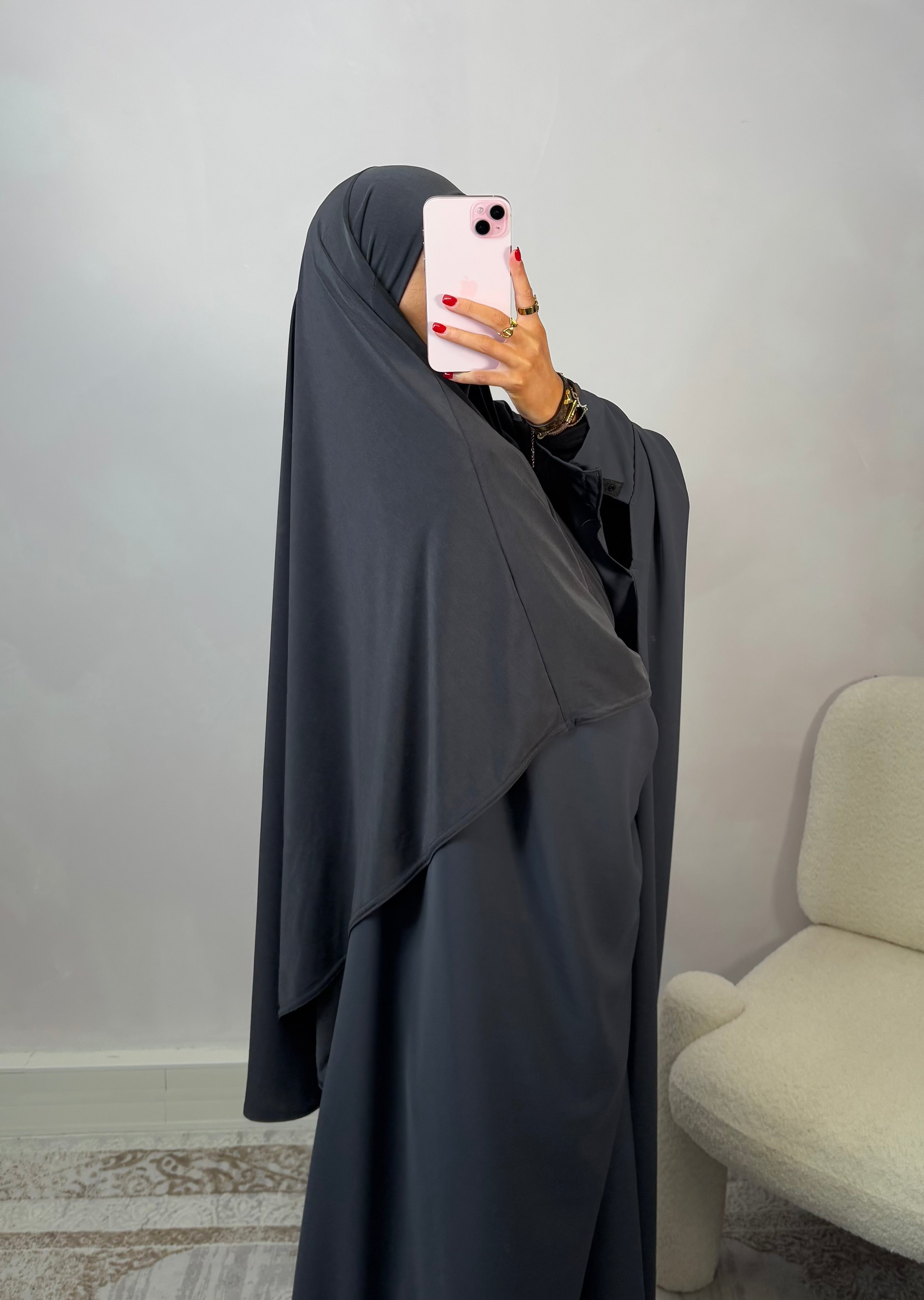 Khimar en jersey premium de luxe LIN’S B - gris anthracite