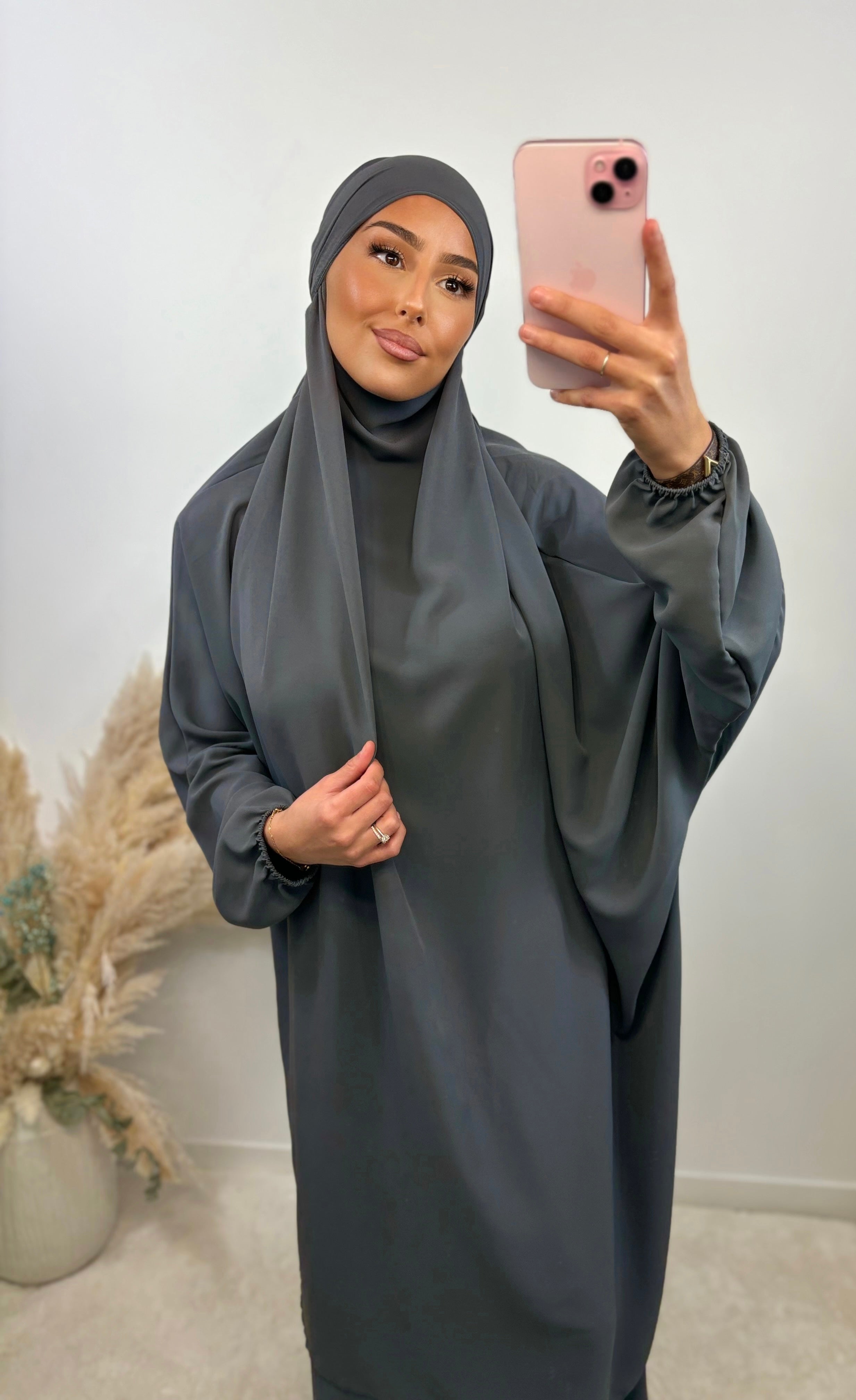 Jilbeb 2 Pièces soie de medine -gris anthracite