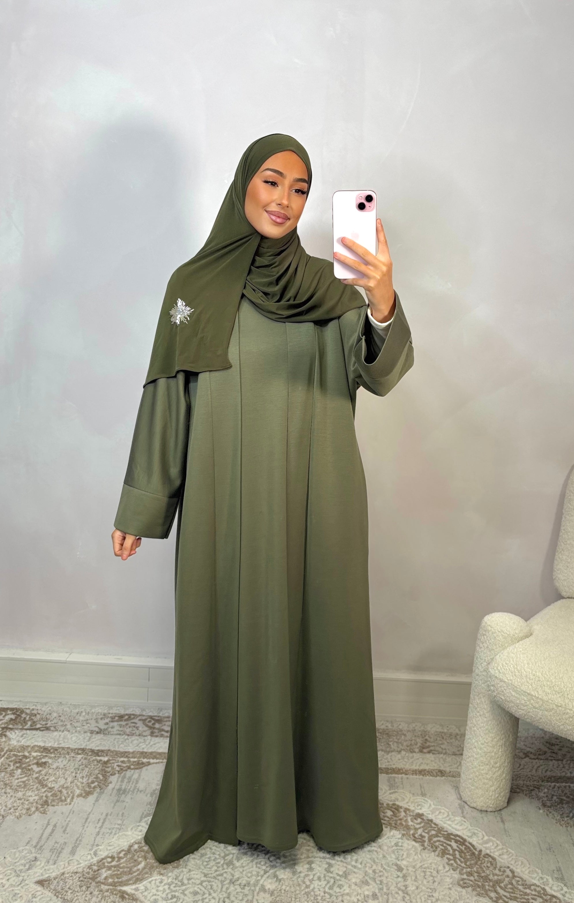 Set abaya kimono jersey - kaki foncé