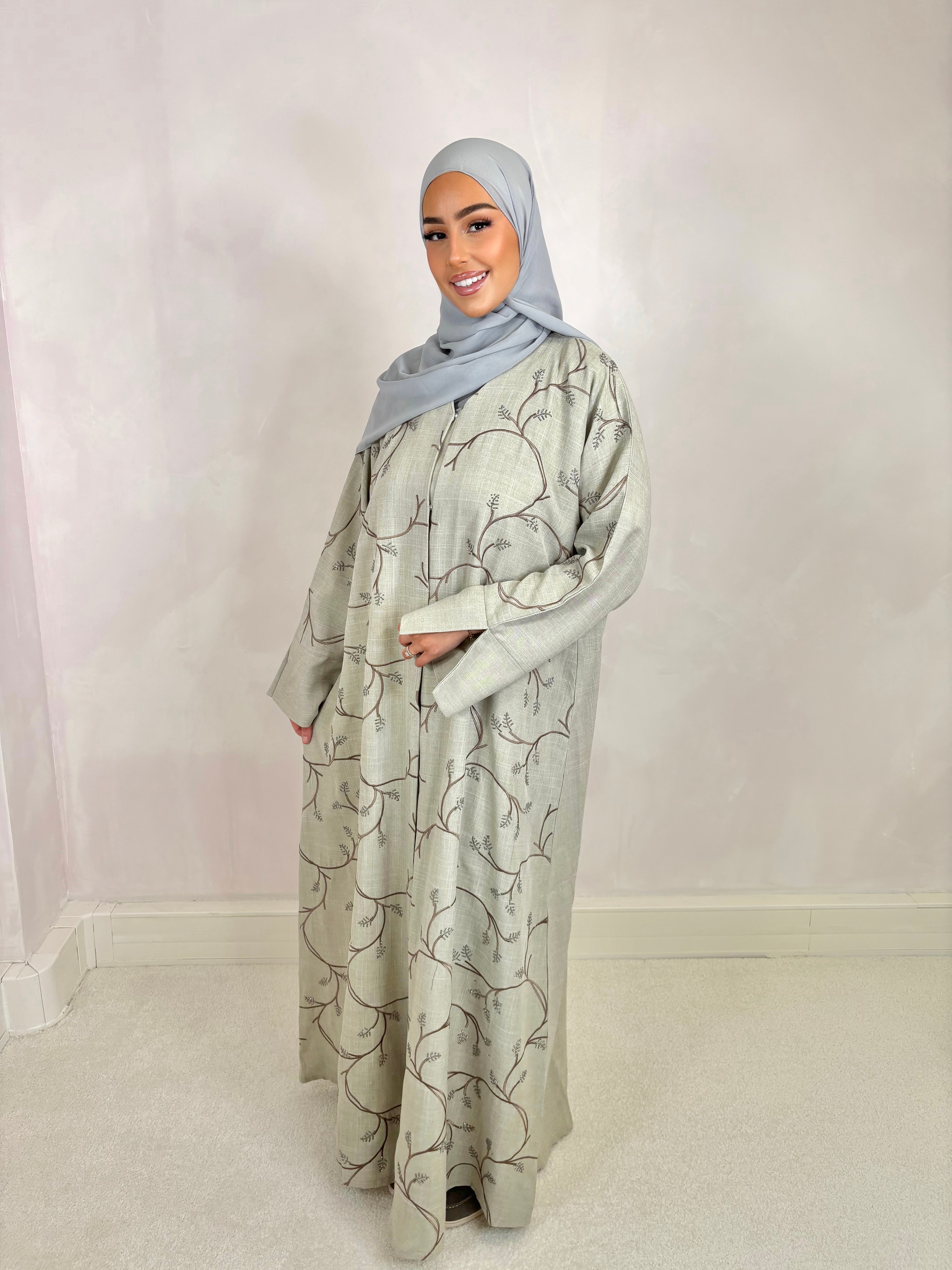 Abaya de Dubai LAYNA (n17) - Greige pistache clair