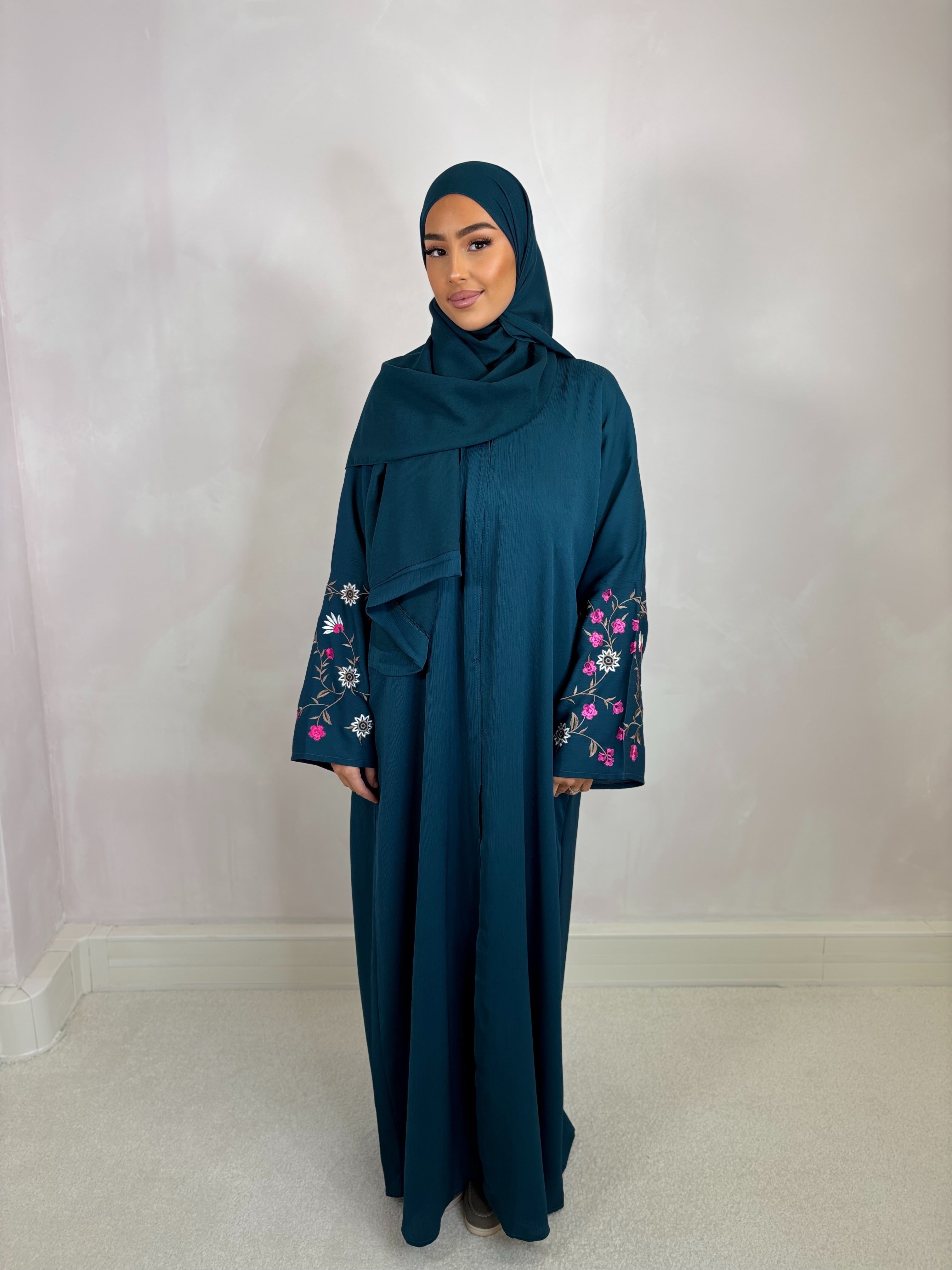 Abaya de Dubai FLORA (n44) - Bleu canard