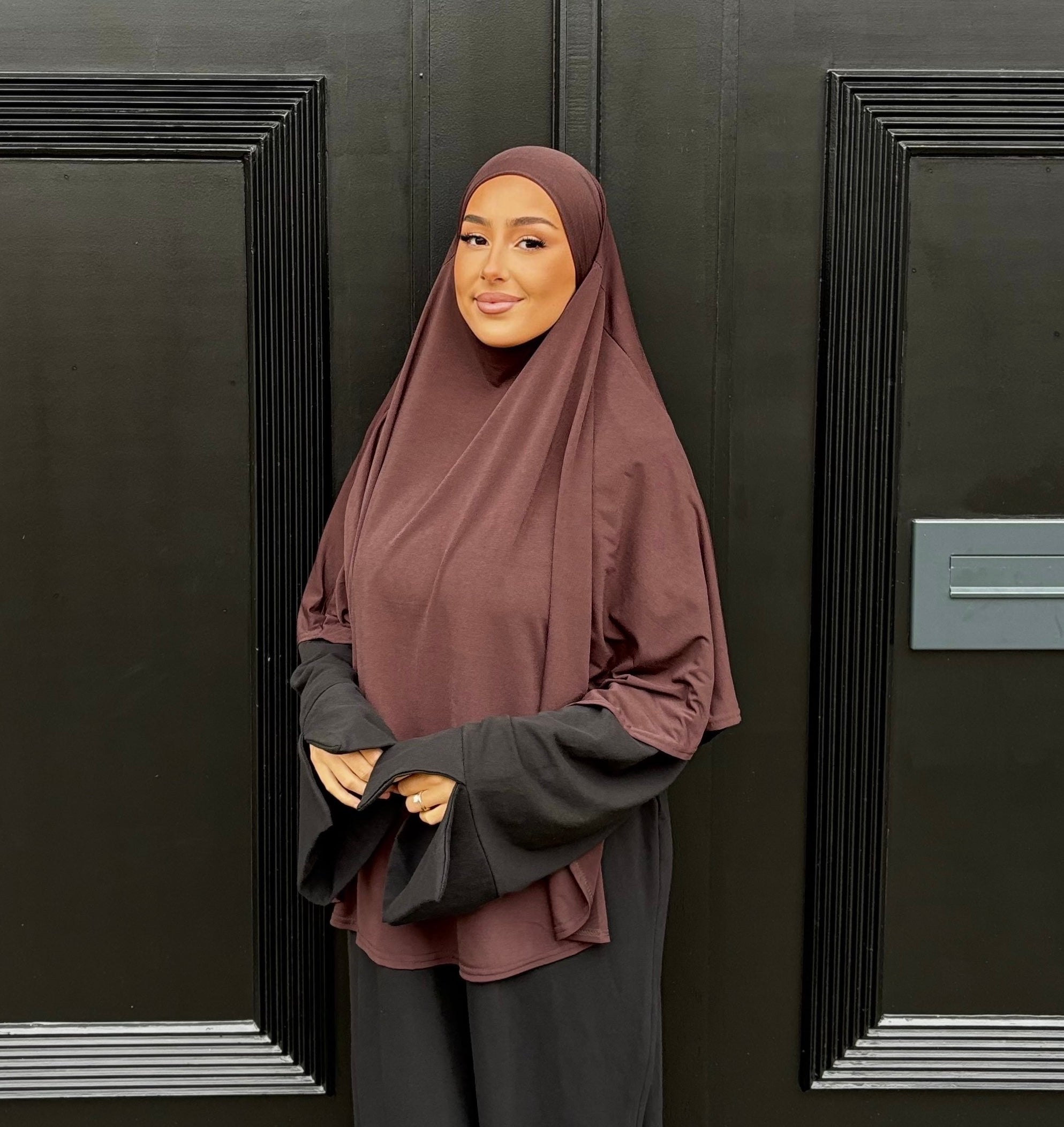 Khimar en jersey premium de luxe LIN’S B - marron foncé