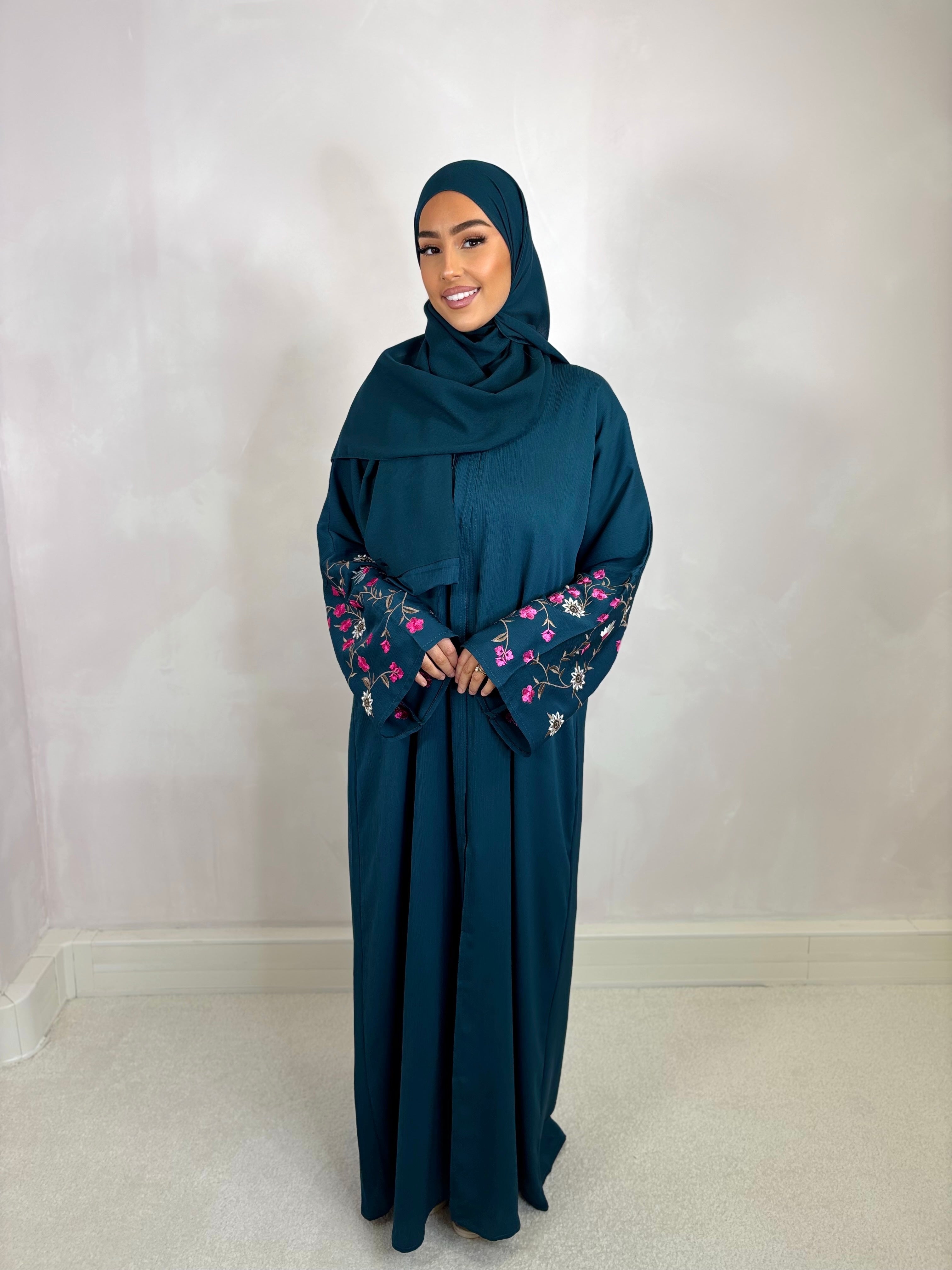 Abaya de Dubai FLORA (n44) - Bleu canard