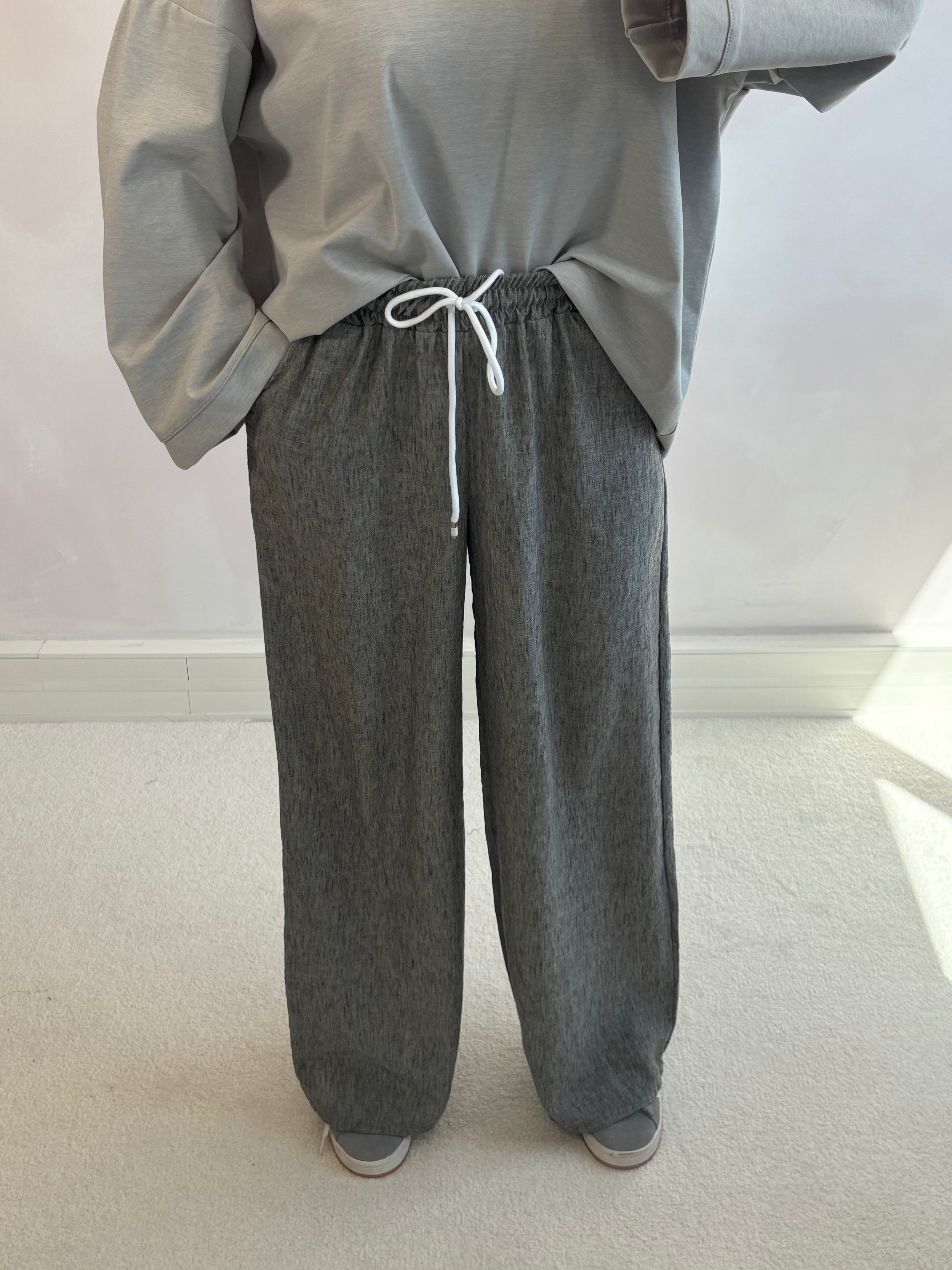 Pantalon effet lin - gris anthracite