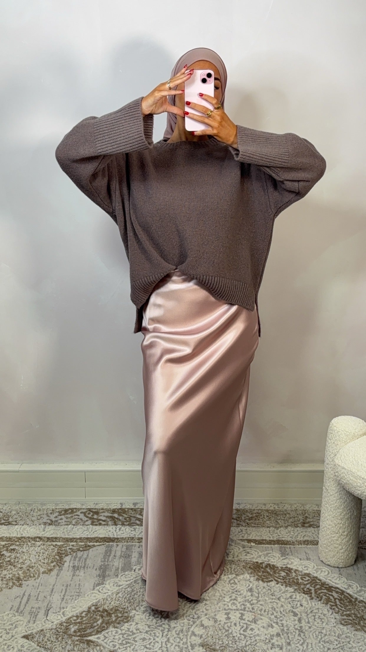 Jupe MAXI satin premium - powder pink