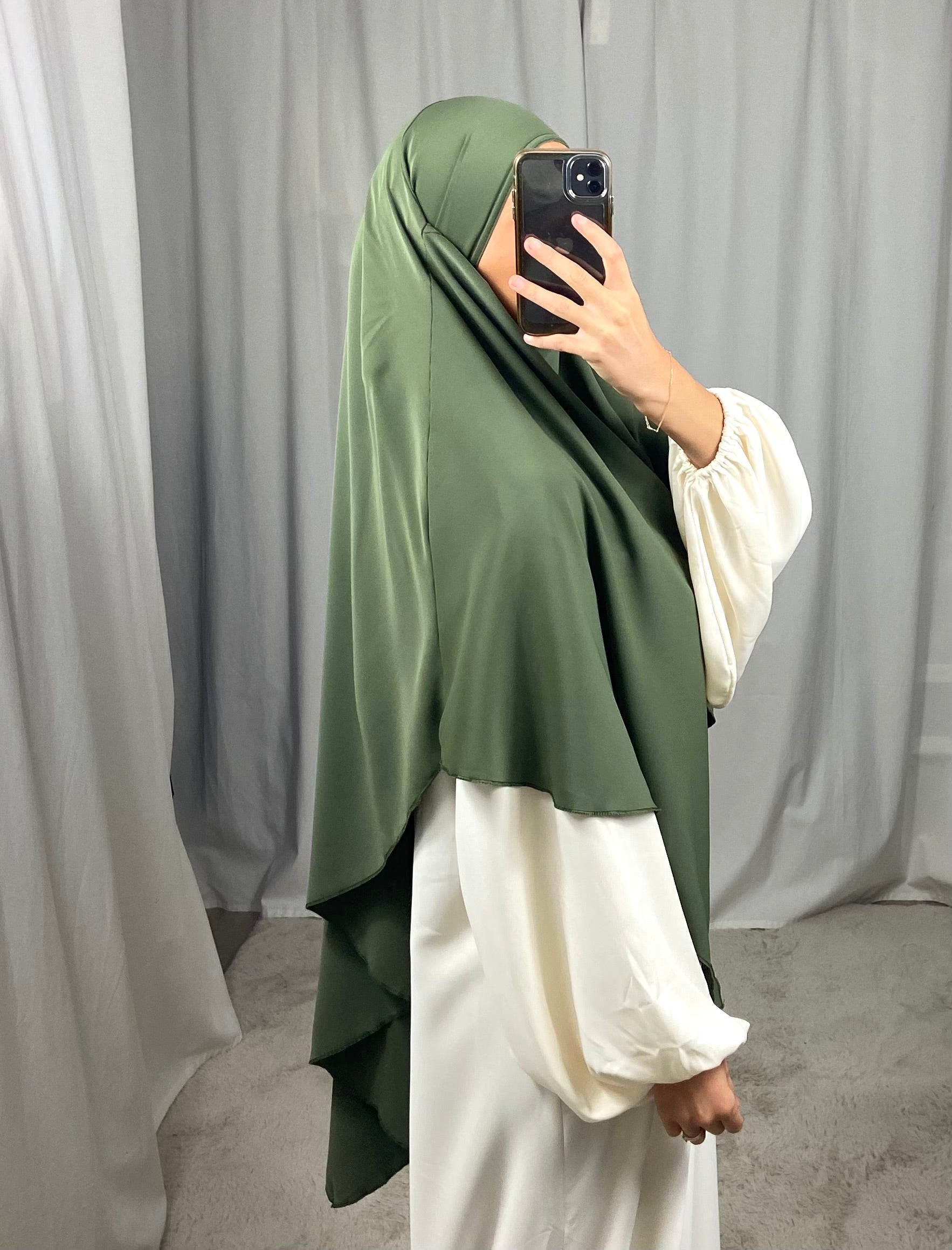 Khimar en soie de medine - KAKI FONCÉ