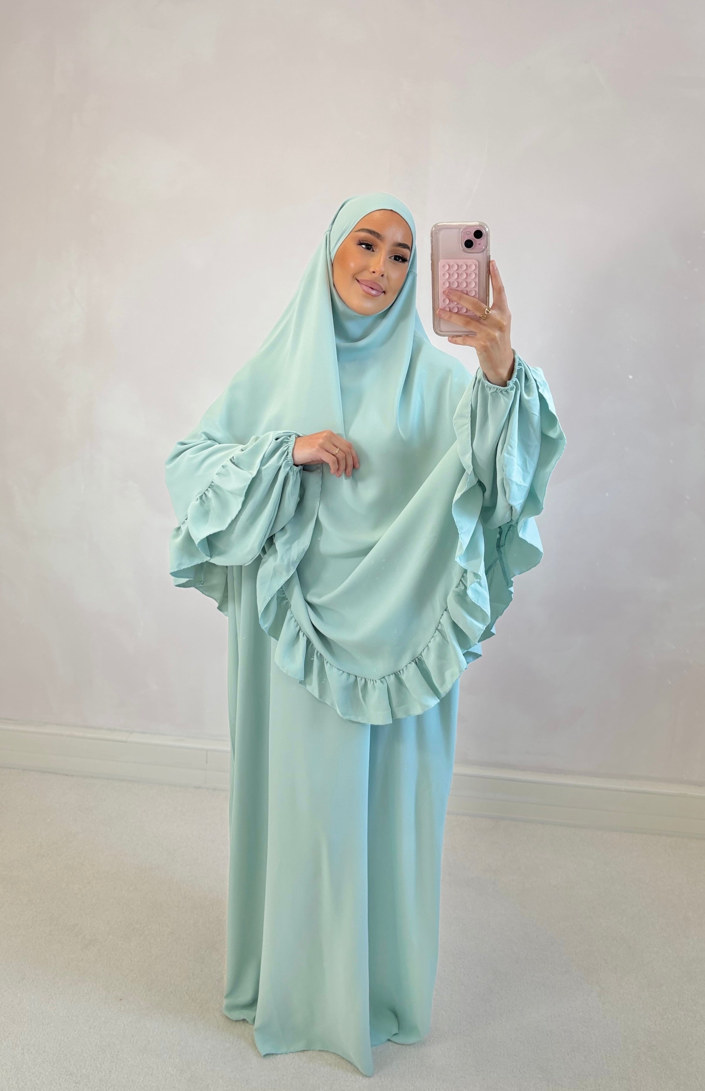 Set prière abaya + khimar - vert d’eau