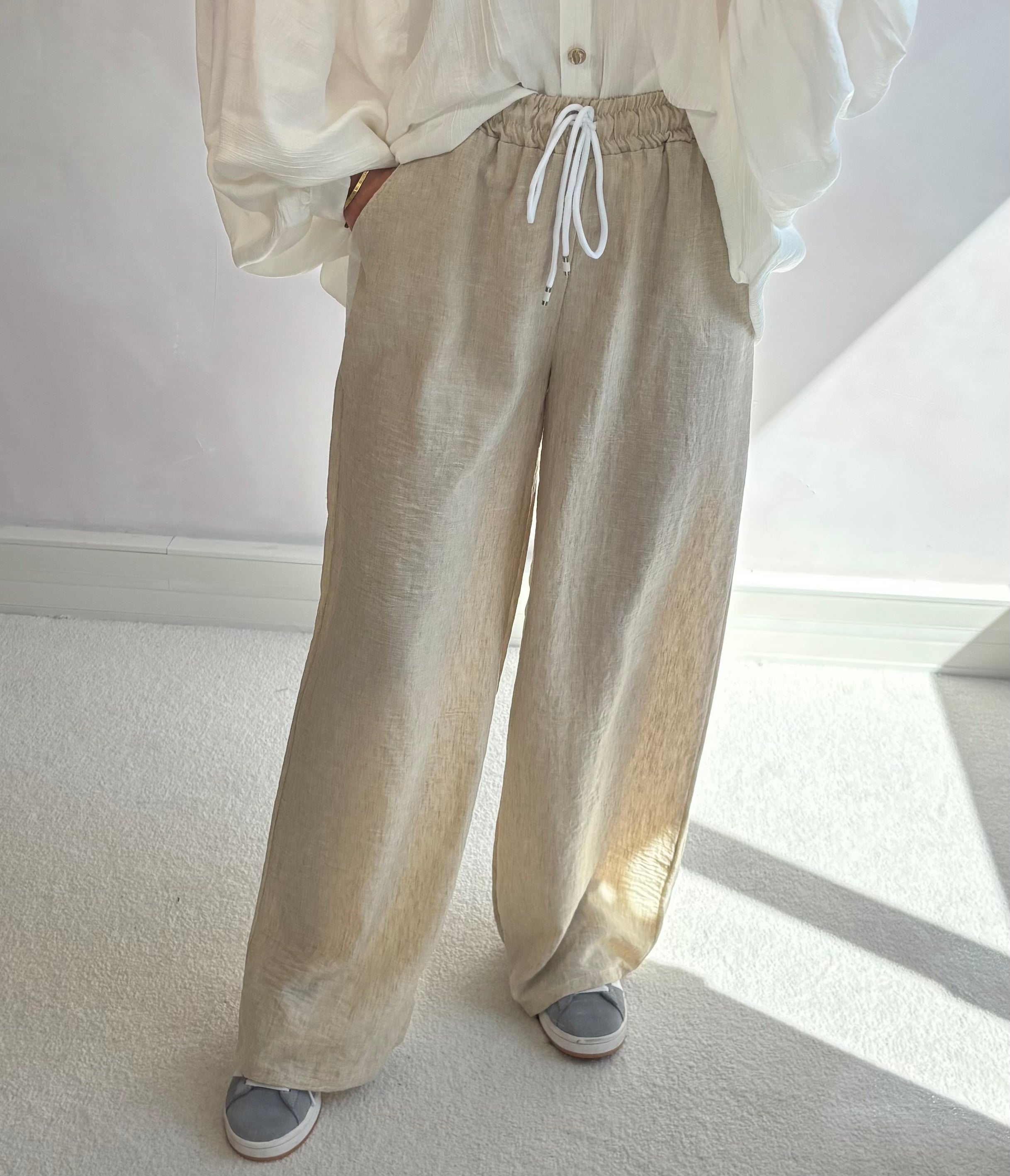 Pantalon effet lin - cream