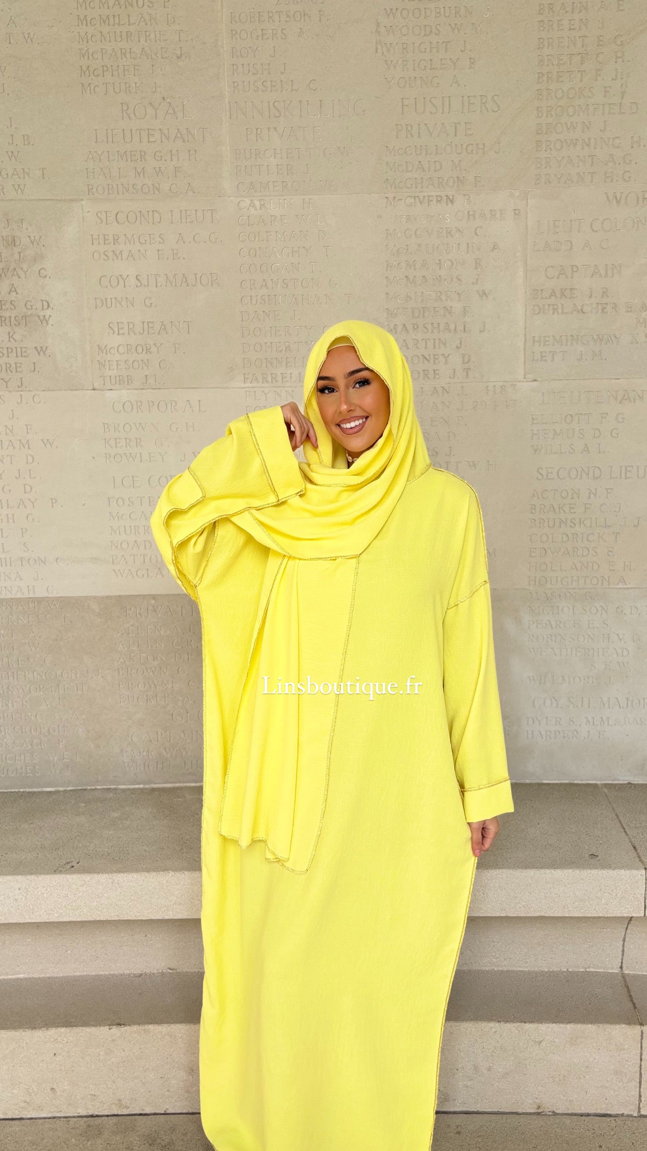 Abaya voile intégré en Jazz - jaune poussin