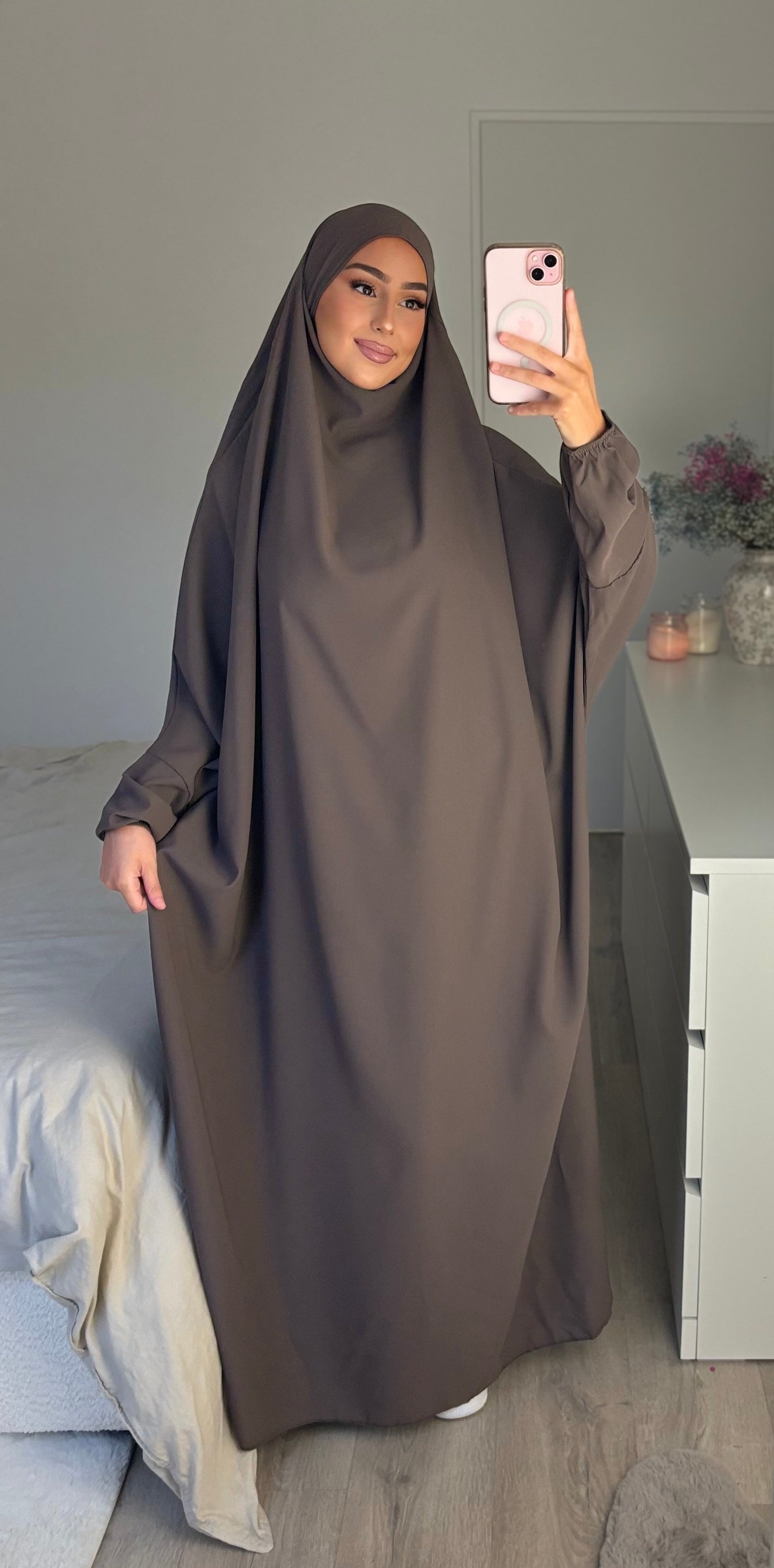 Jilbeb 1 pièce soie de medine - taupe foncé