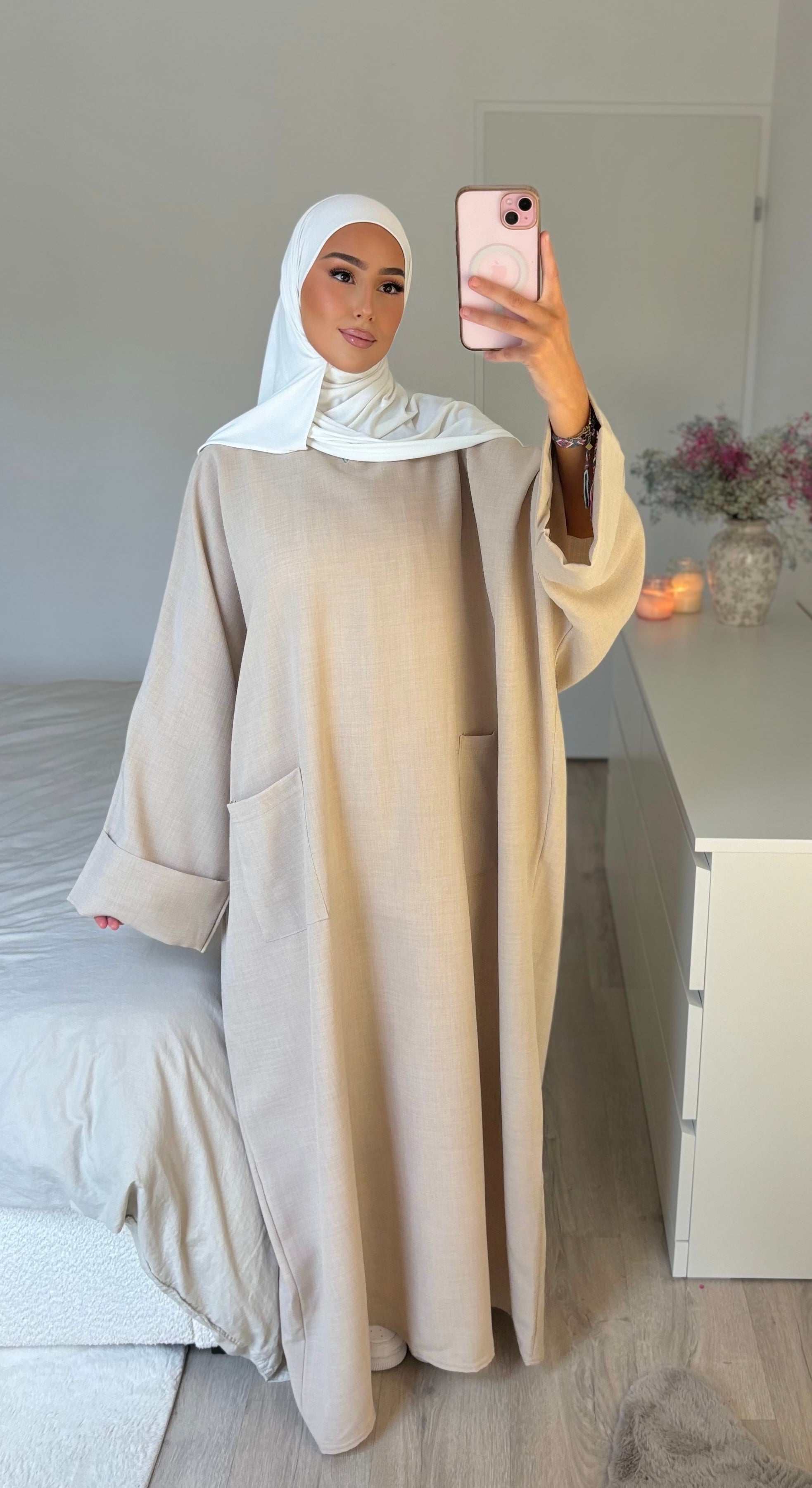 Abaya poche lin - cream