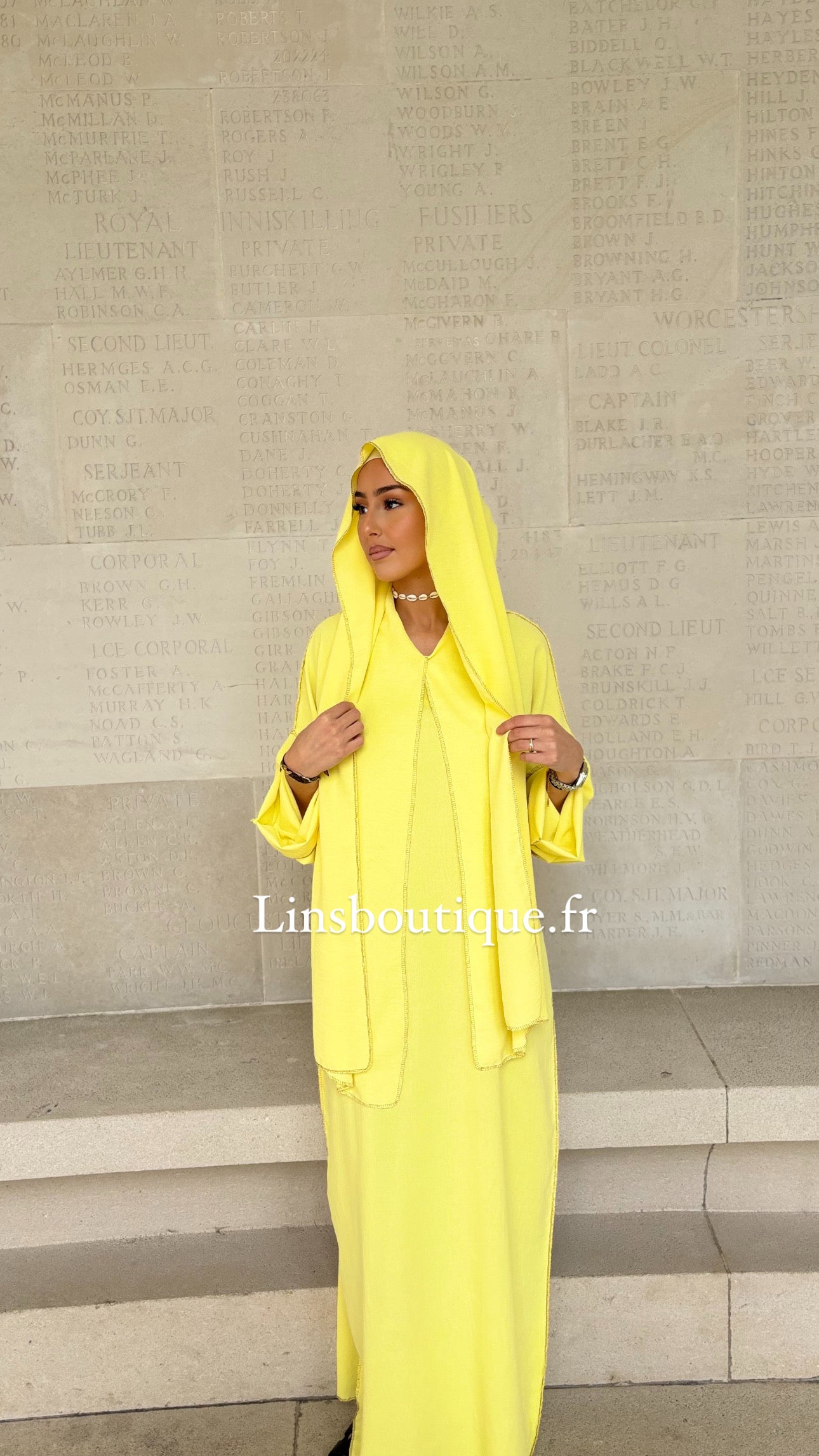 Abaya voile intégré en Jazz - jaune poussin
