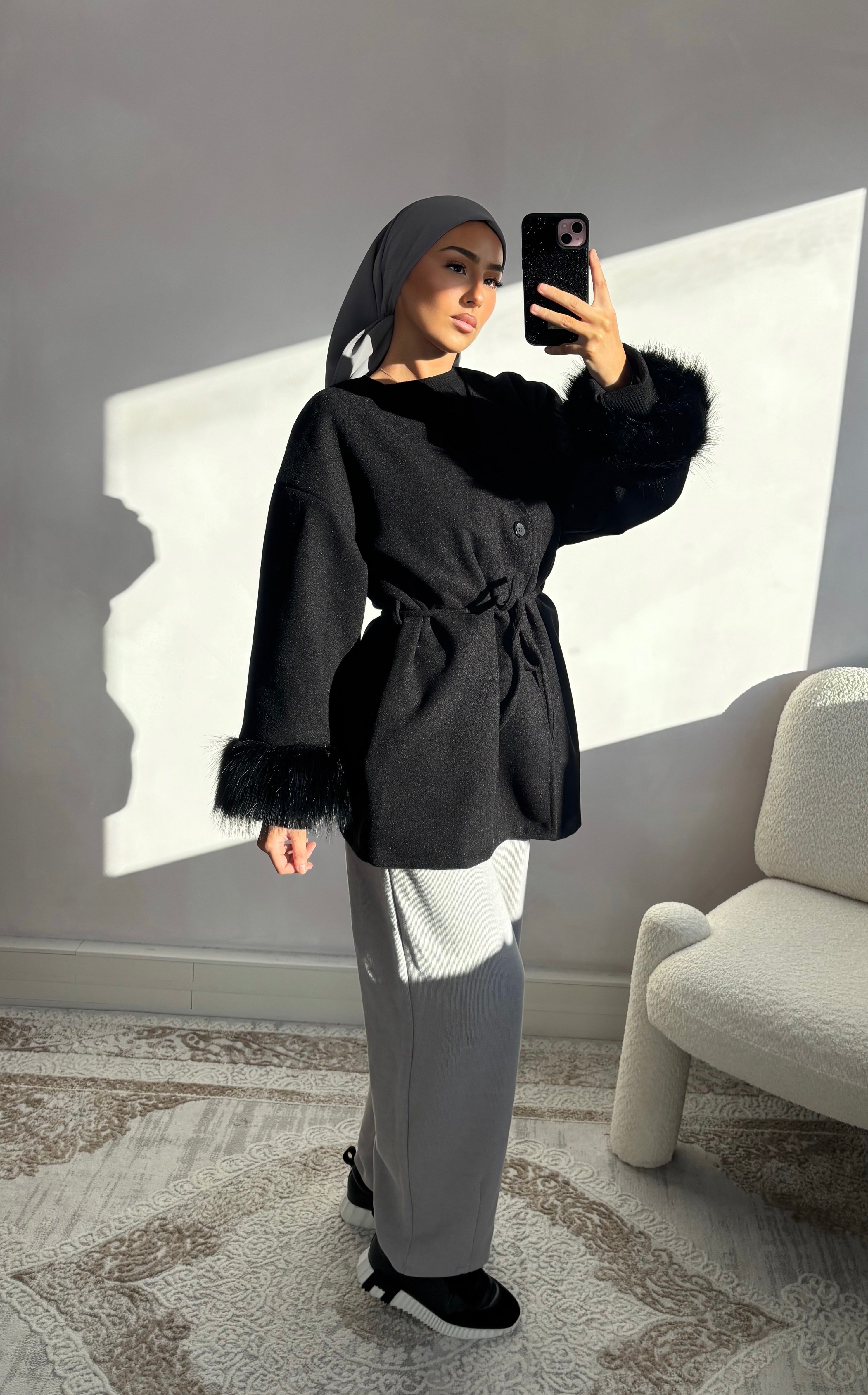 Manteau fourrure - black
