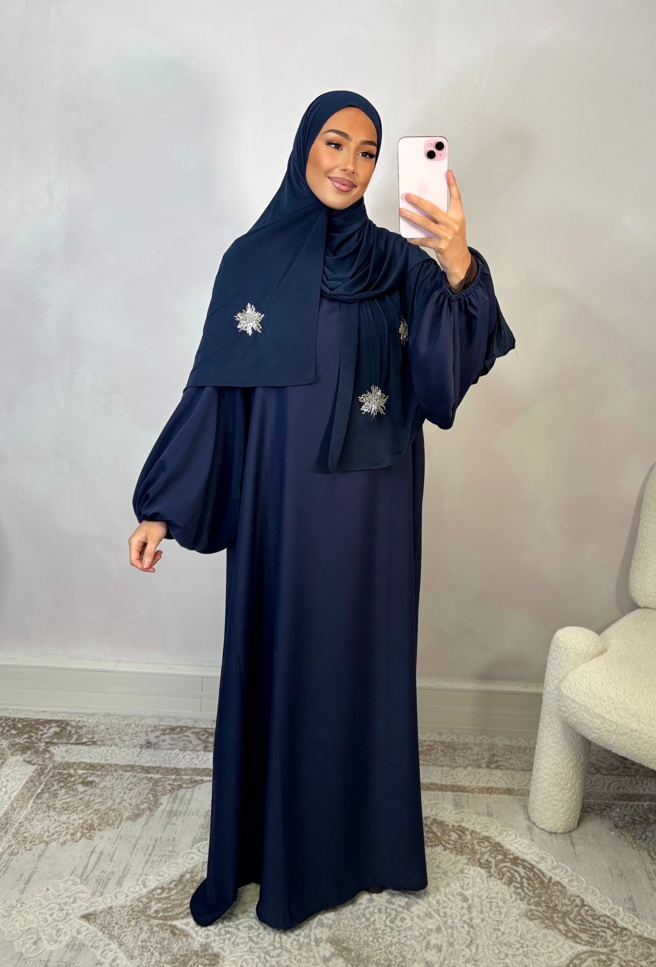 Abaya manche ballon - bleu nuit