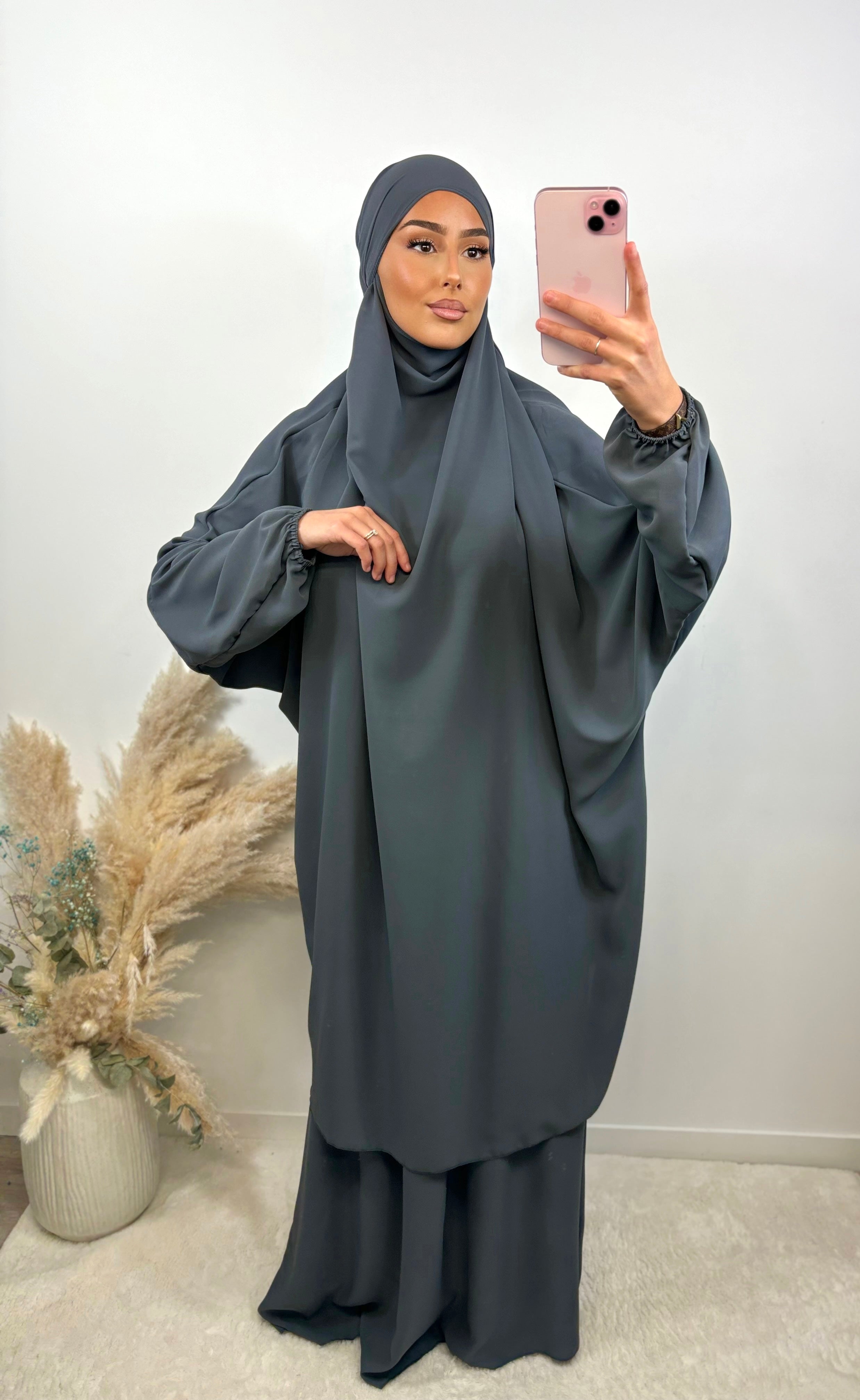 Jilbeb 2 Pièces soie de medine -gris anthracite