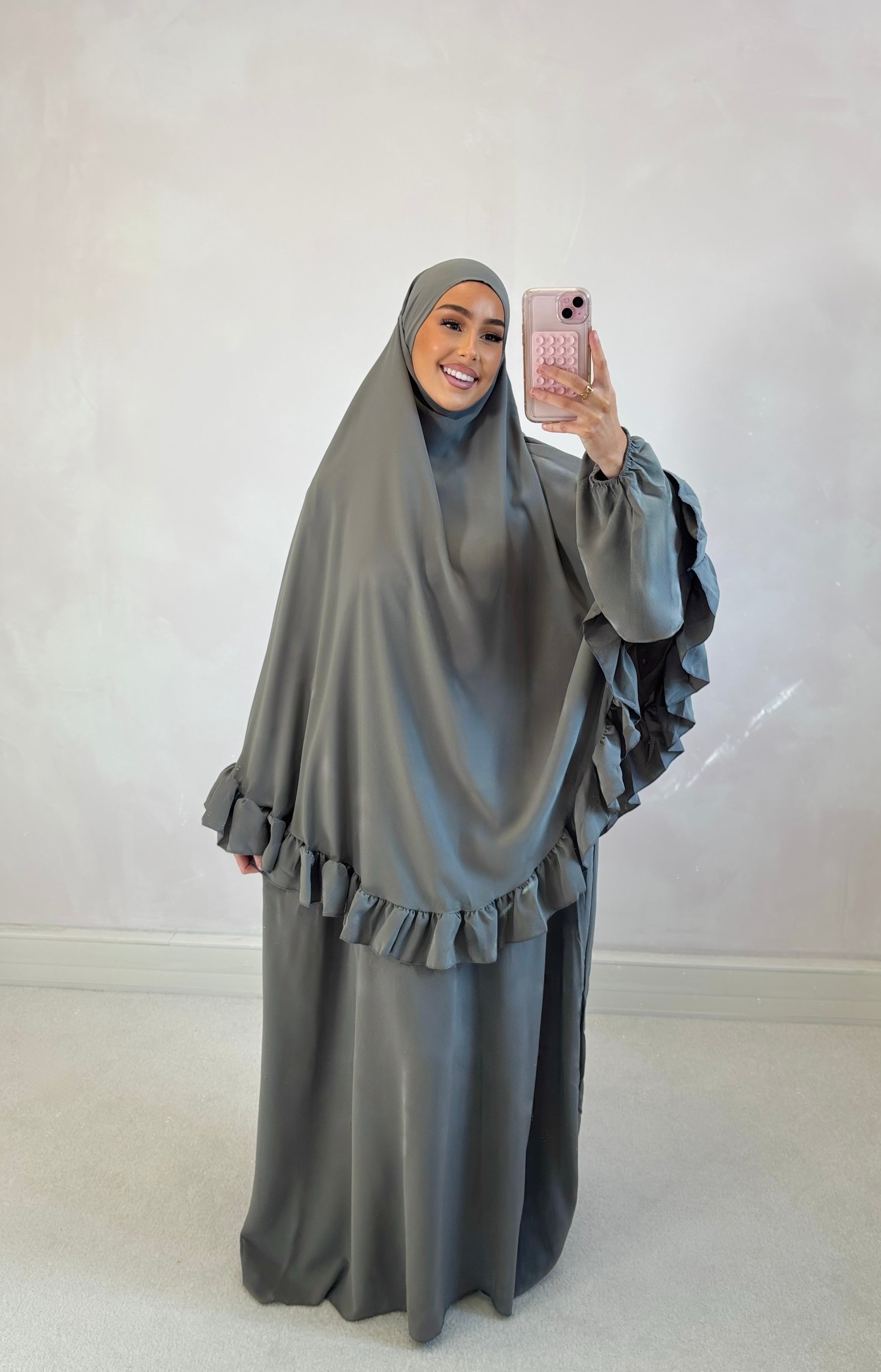 Set prière abaya + khimar - gris souris