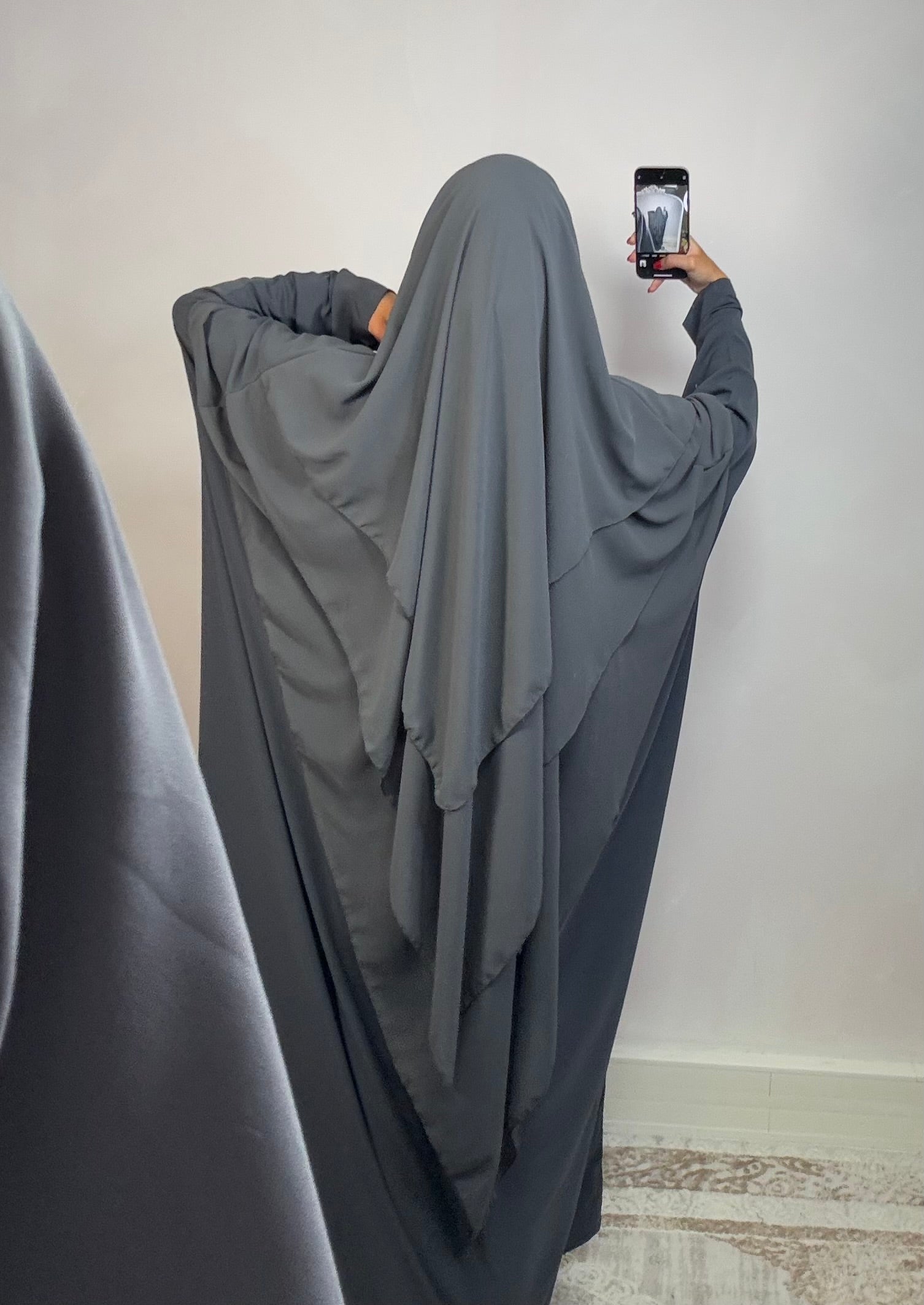 Khimar 3 voiles en mousline -gris anthracite