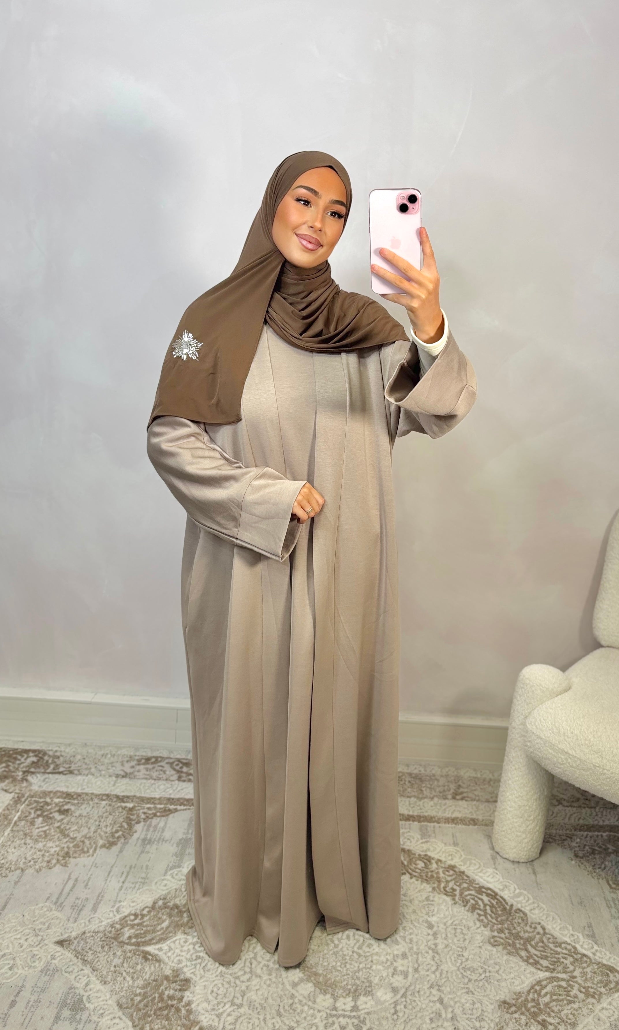 Set abaya kimono jersey - taupe