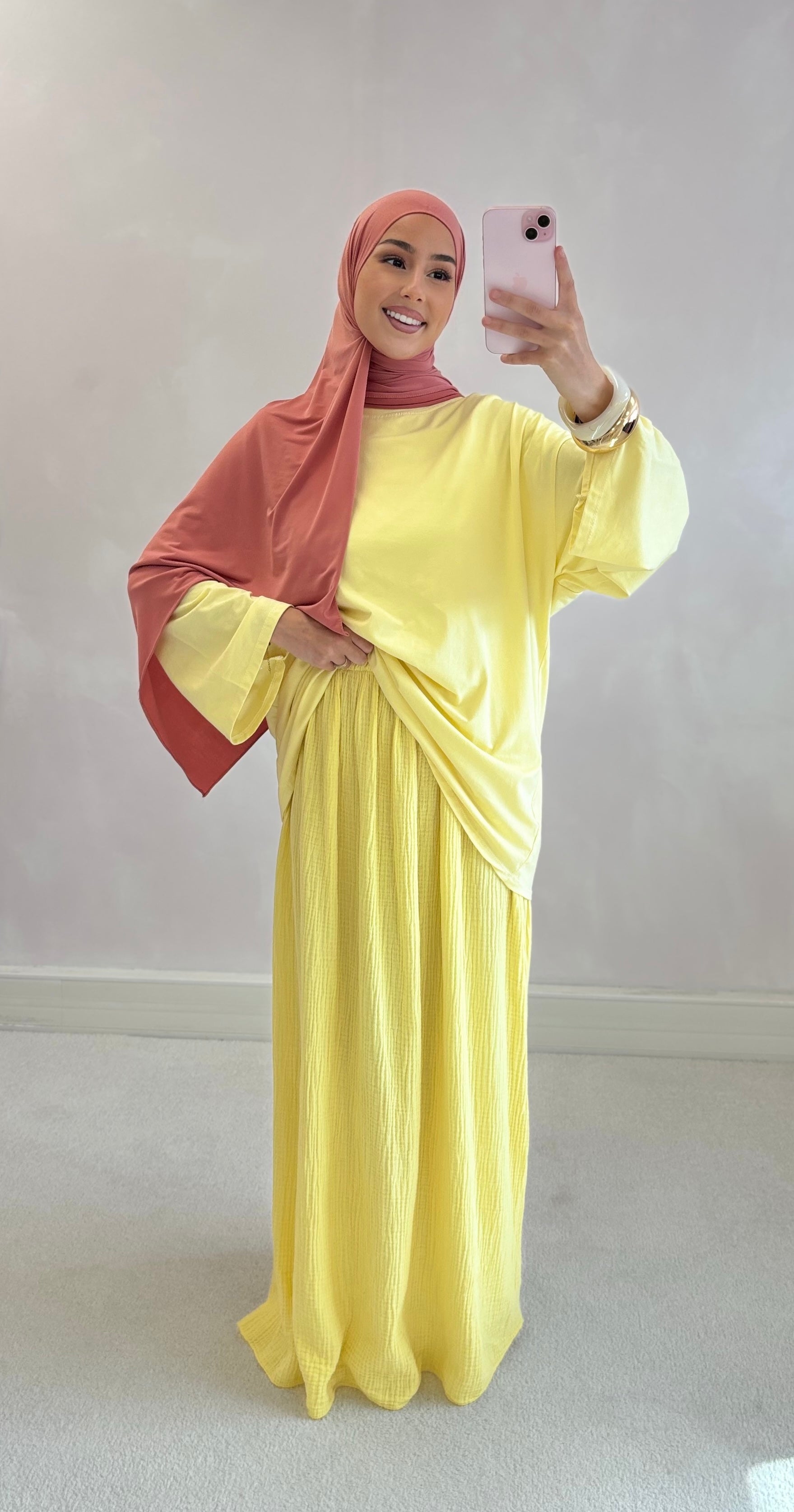 Jupe MAXI gaz de coton - jaune pastel