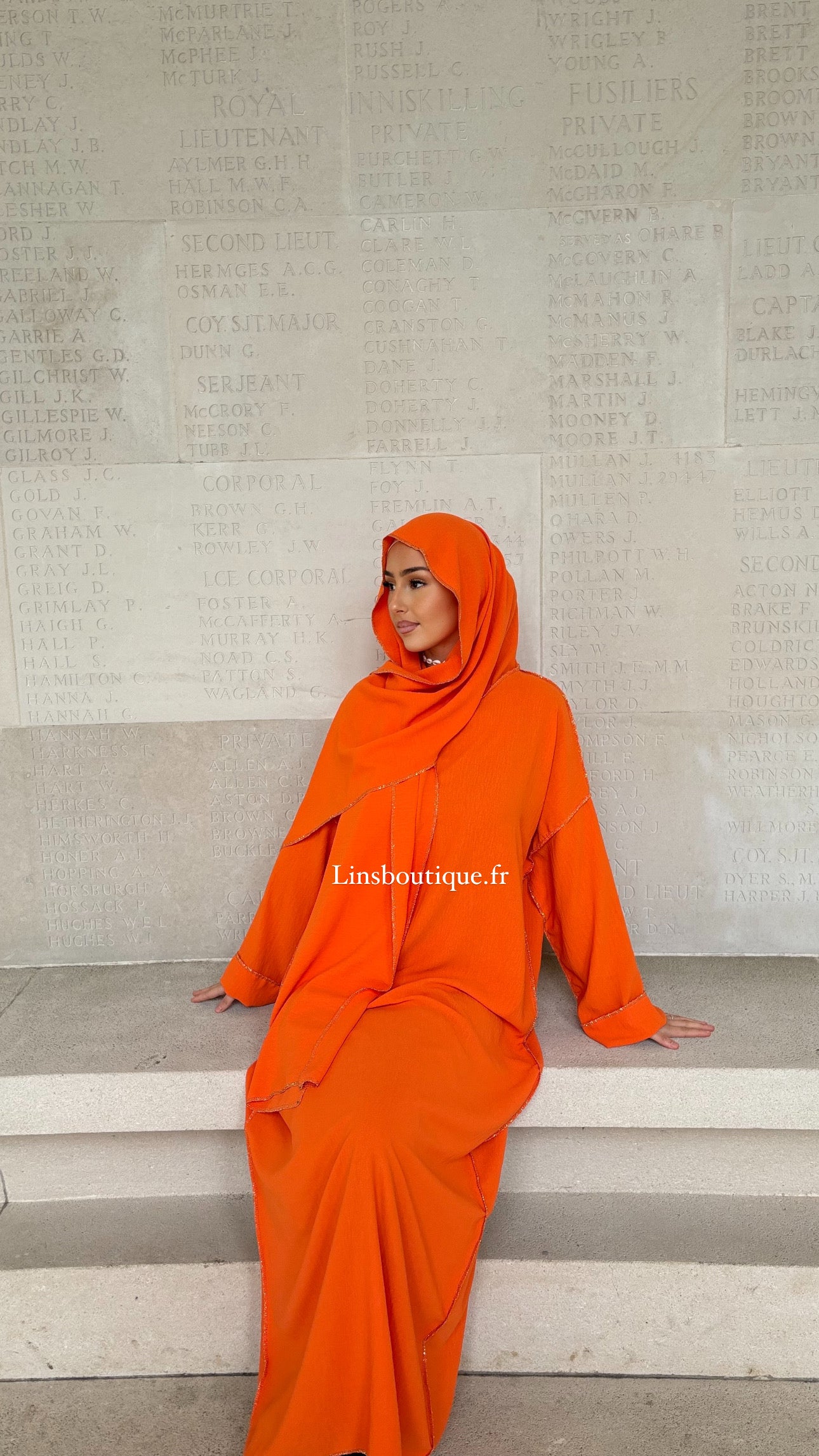 Abaya voile intégré en Jazz - orange Hermès