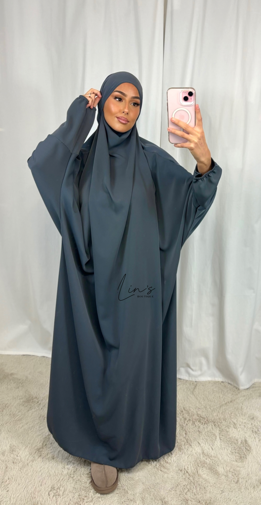 Jilbeb 1 pièce soie de medine - gris anthracite