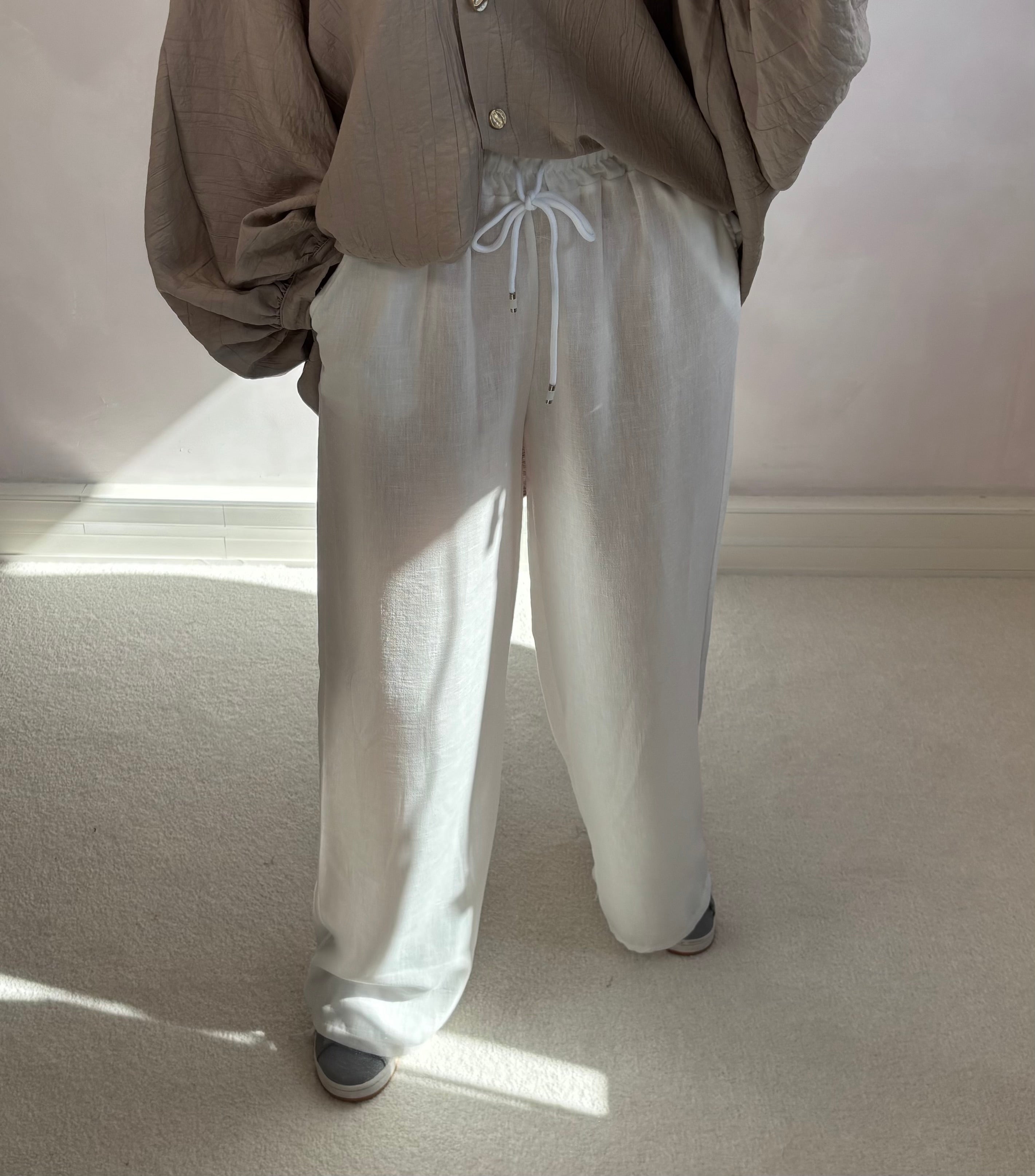 Pantalon effet lin - Blanc