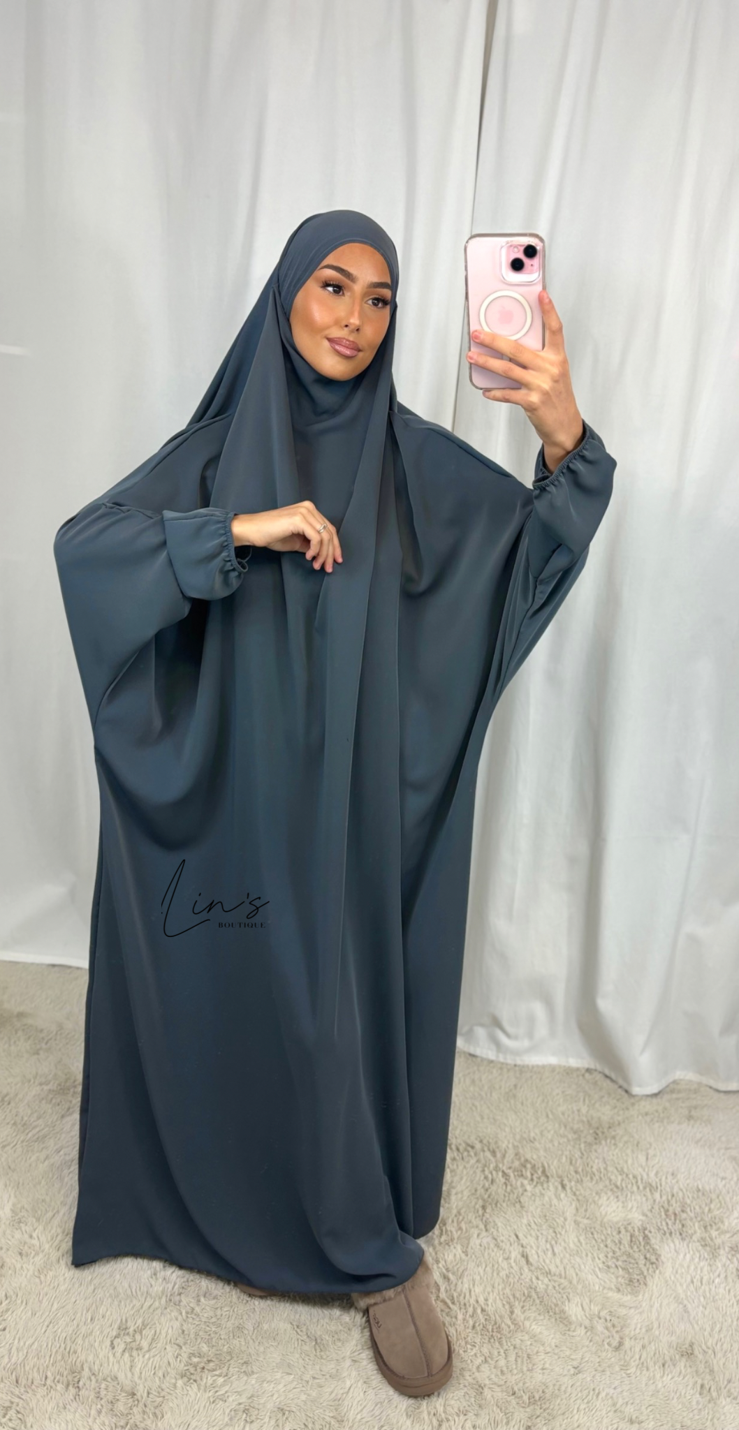 Jilbeb 1 pièce soie de medine - gris anthracite