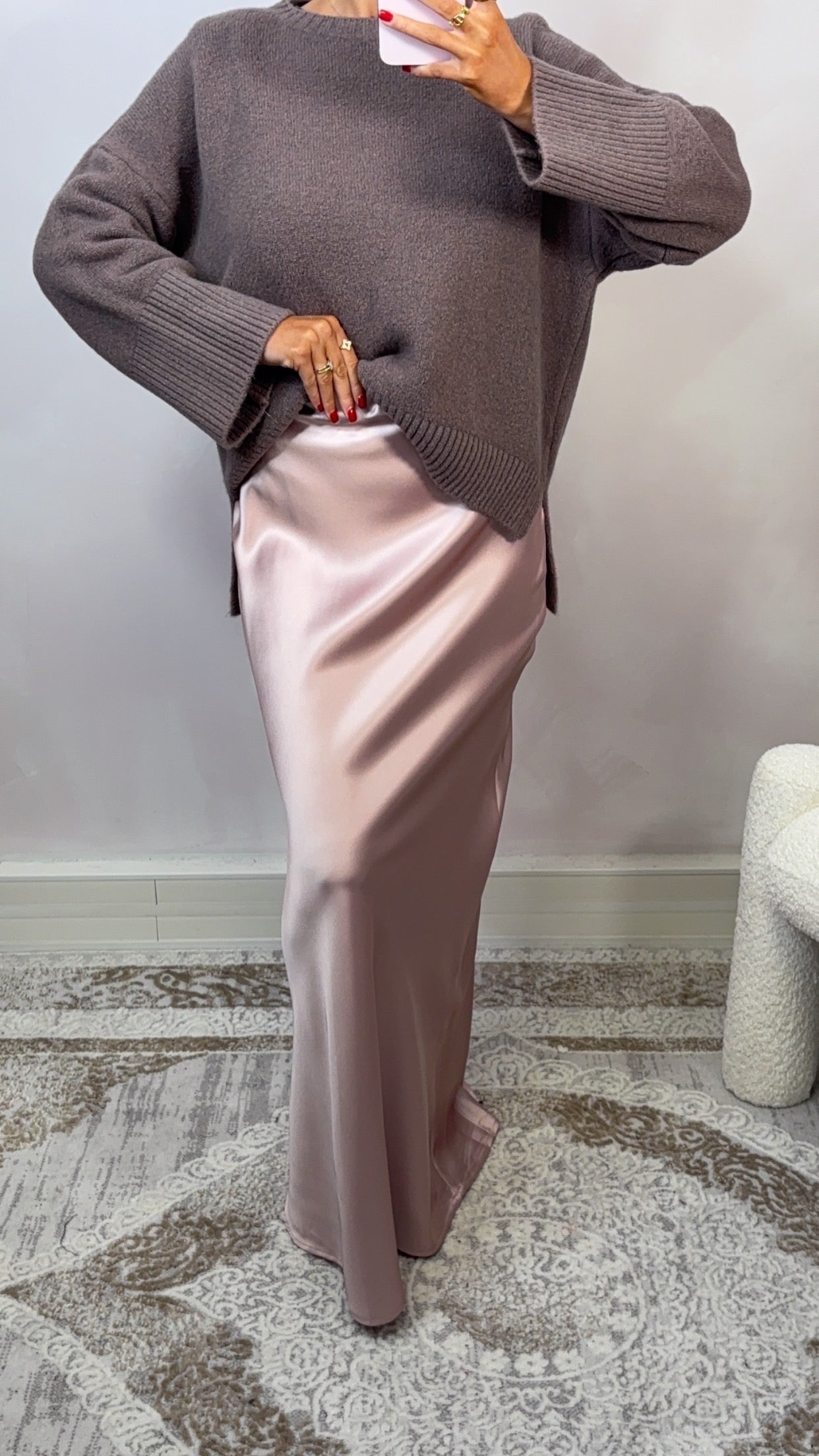 Jupe MAXI satin premium - powder pink