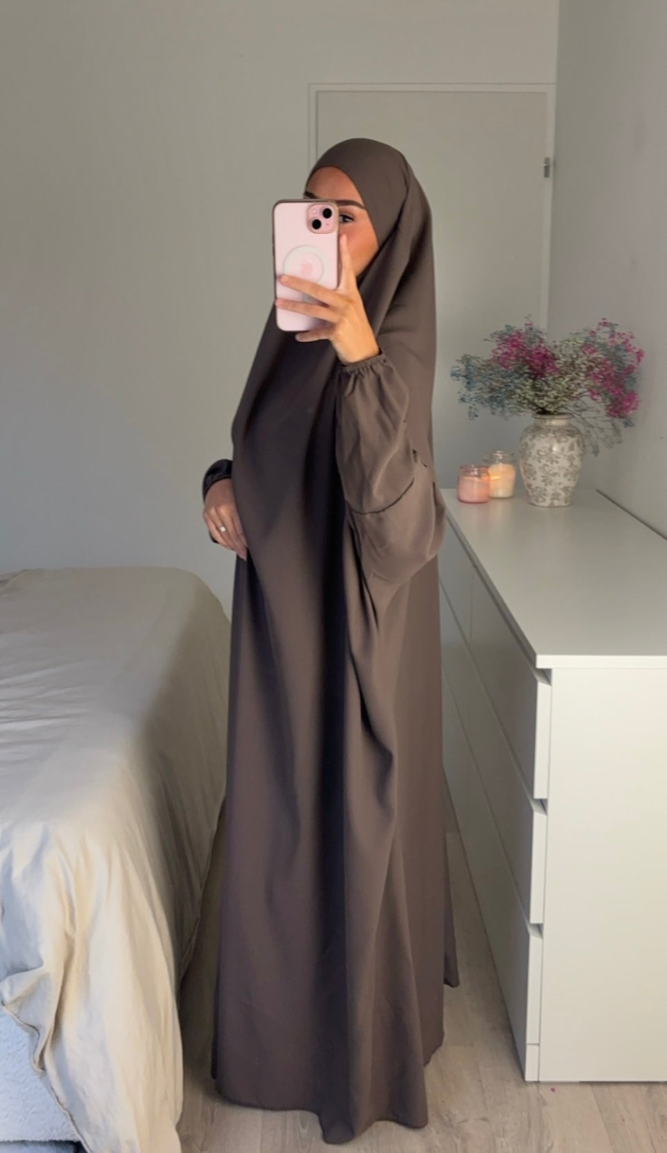Jilbeb 1 pièce soie de medine - taupe foncé