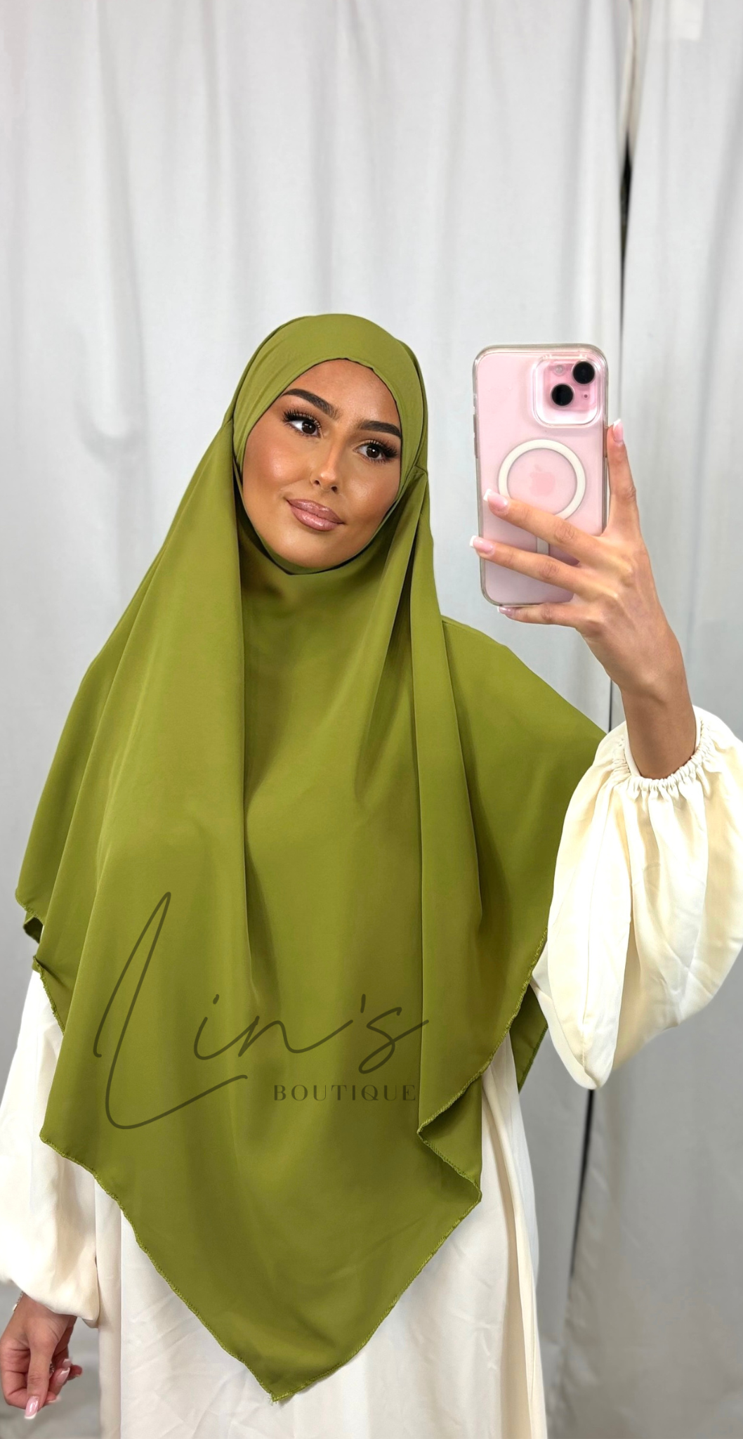 Khimar en soie de medine - VERT OLIVE