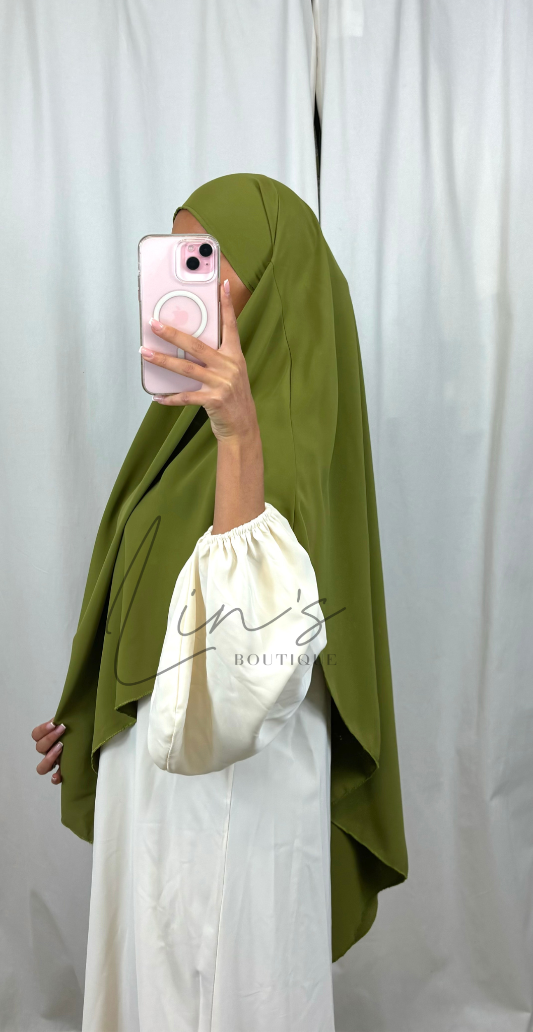 Khimar en soie de medine - VERT OLIVE